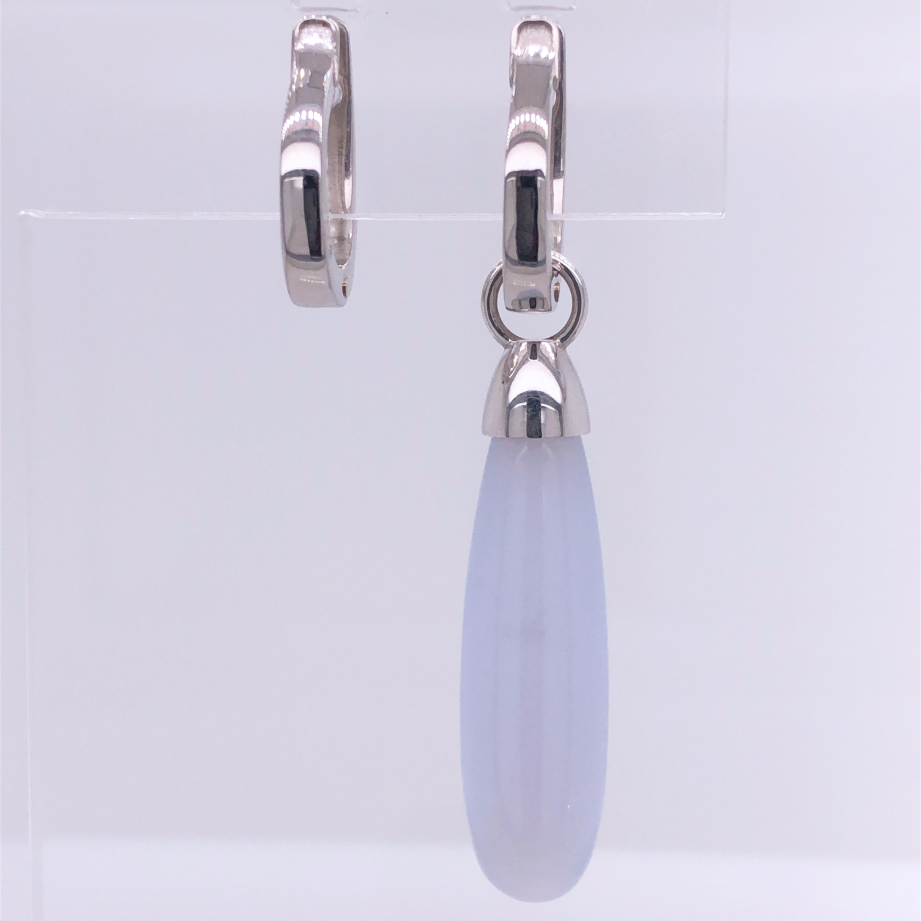 Women's Berca Light Blue Chalcedony Drop White Gold Removable Dangle Earrings For Sale