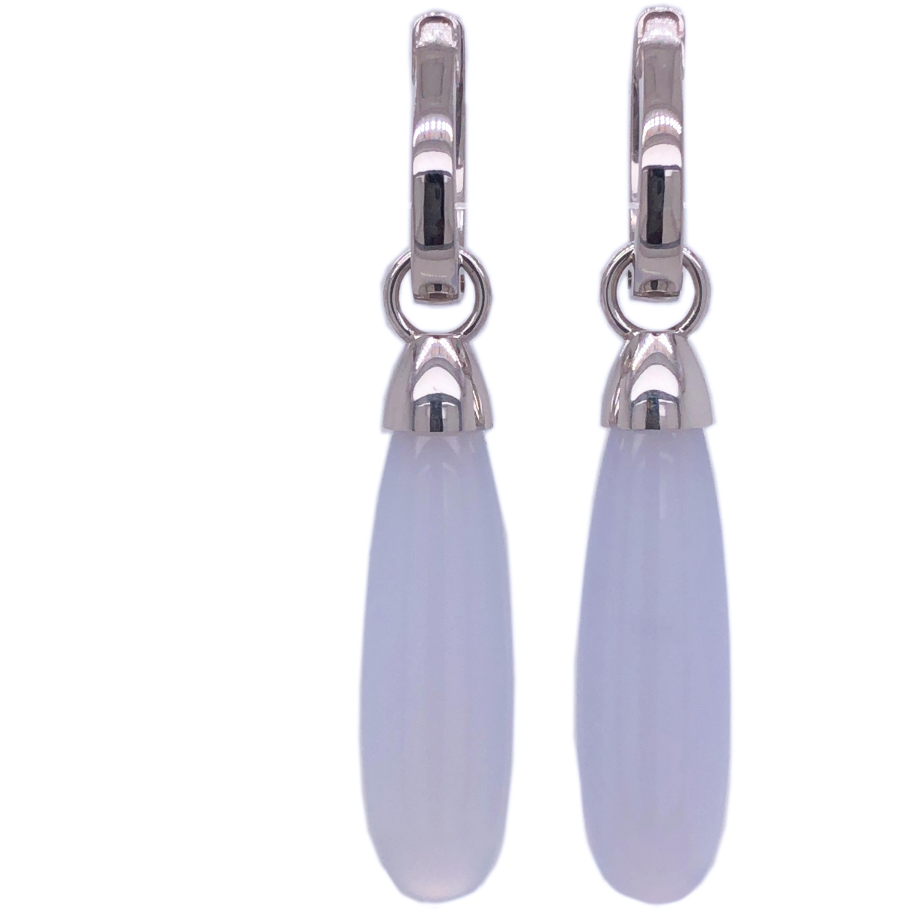 Berca Light Blue Chalcedony Drop White Gold Removable Dangle Earrings For Sale 1