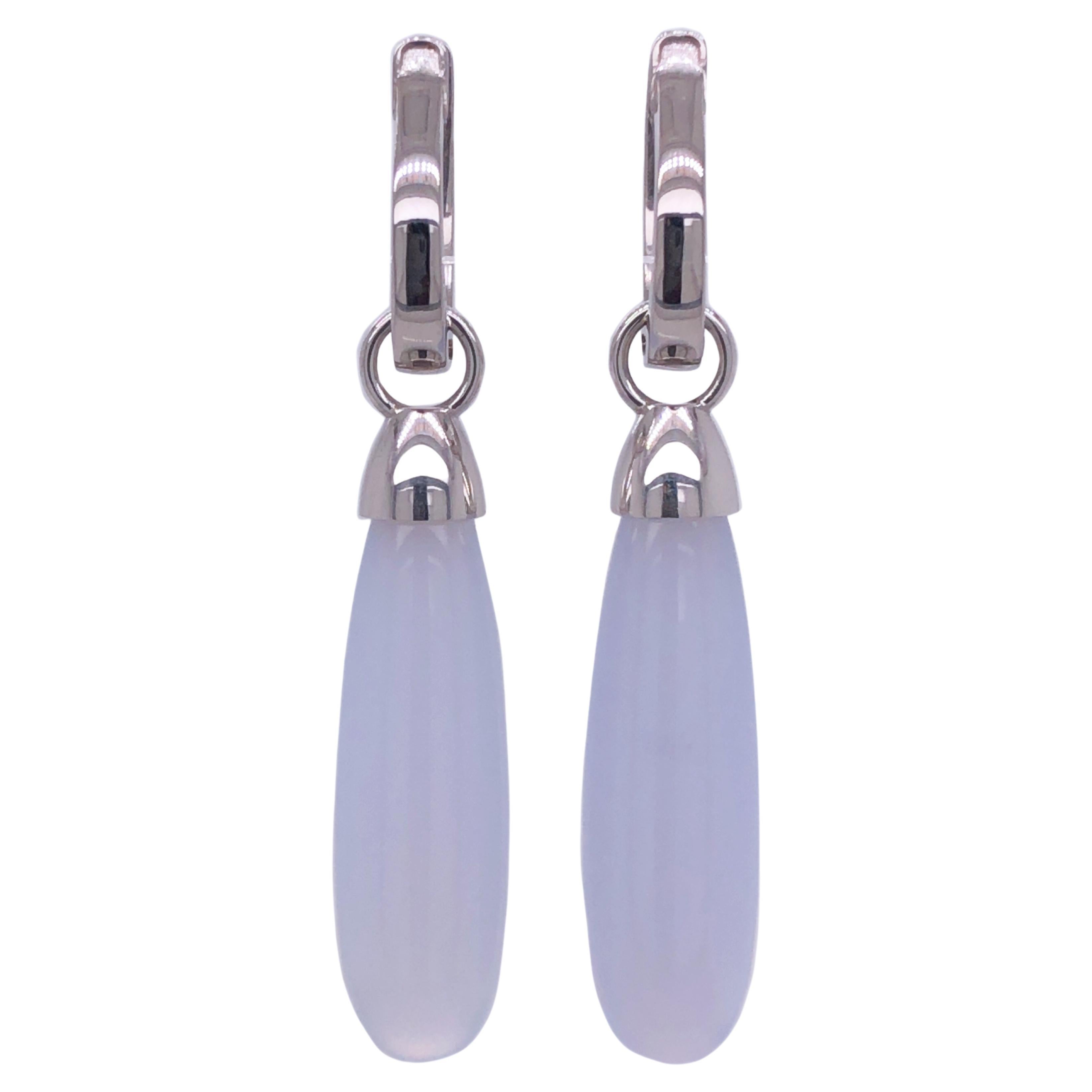 Berca Light Blue Chalcedony Drop White Gold Removable Dangle Earrings For Sale