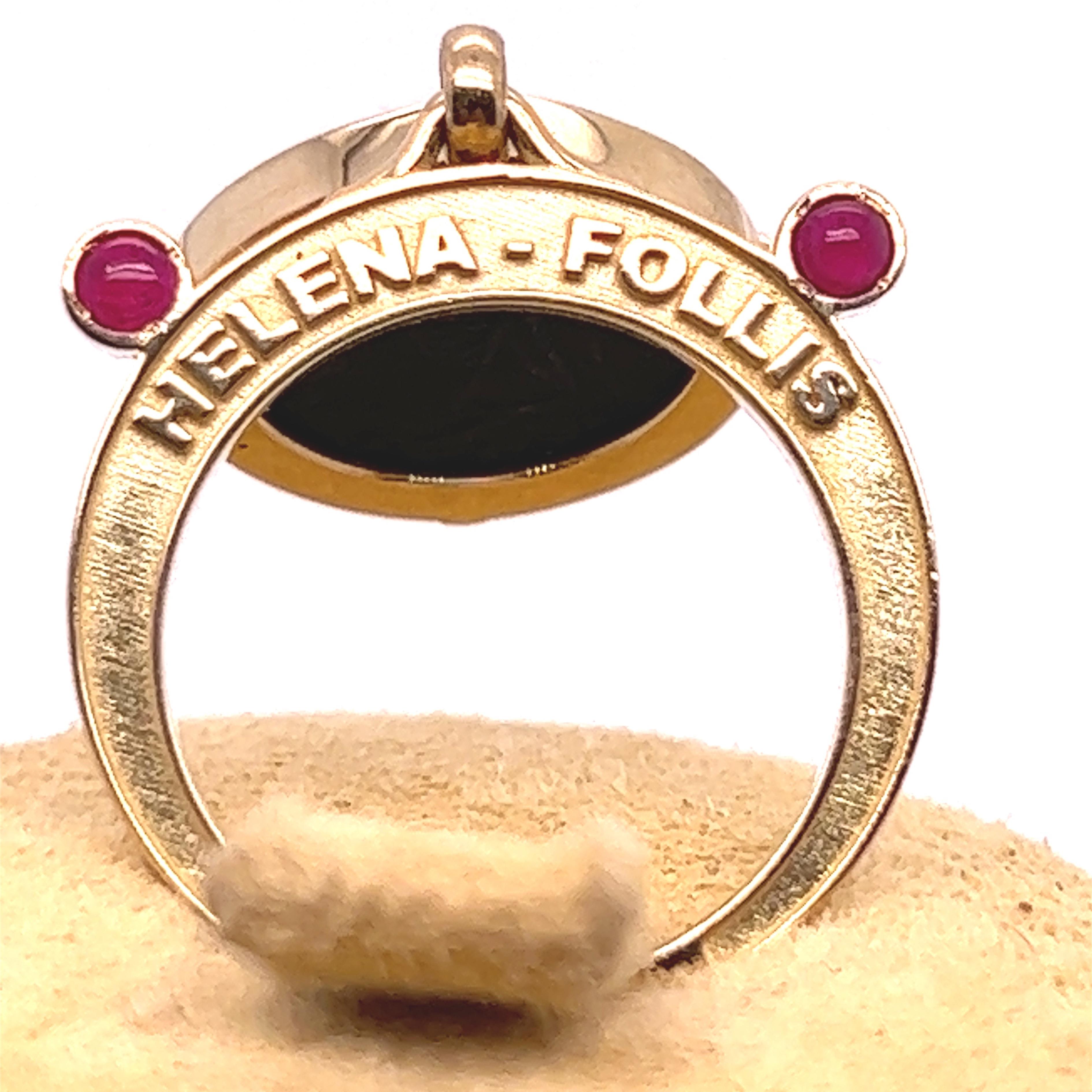 Berca Moruzzi Certified Helena's Head 337 A.D. Coin Ruby 18kt Gold Charm Ring For Sale 2