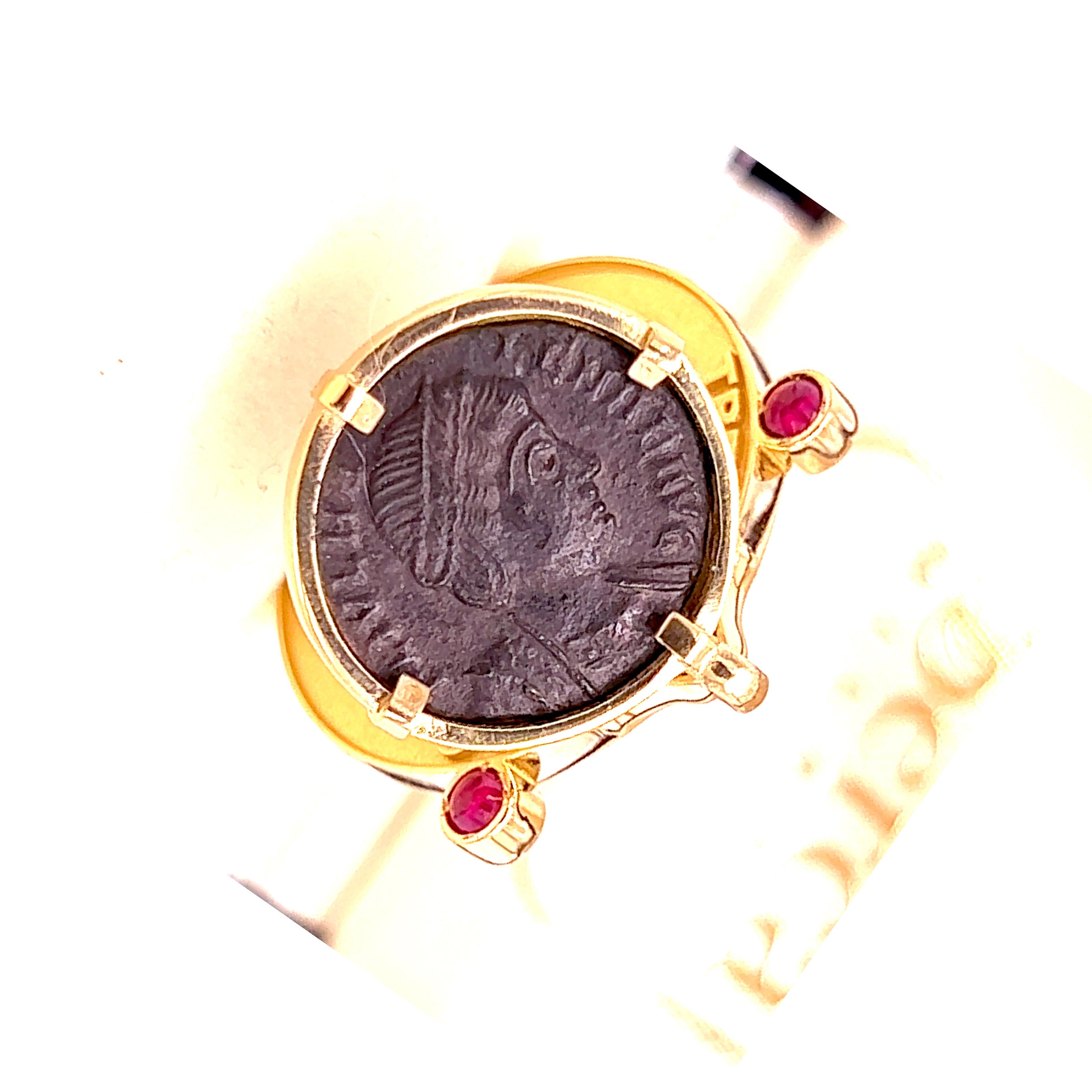 Women's Berca Moruzzi Certified Helena's Head 337 A.D. Coin Ruby 18kt Gold Charm Ring For Sale