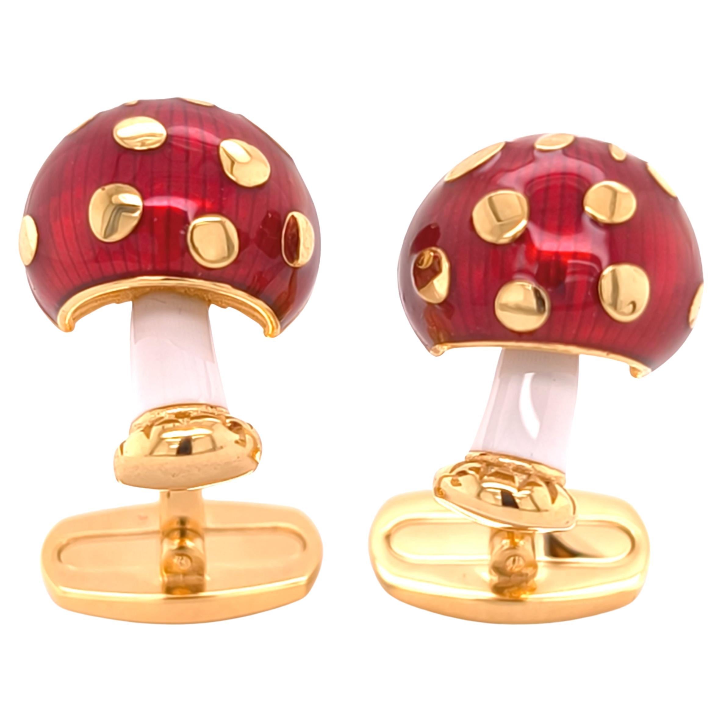 BERCA mushroom Cufflinks in red and white enamel on gold-plated sterling silver