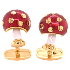 BERCA mushroom Cufflinks in red and white enamel on gold-plated sterling silver