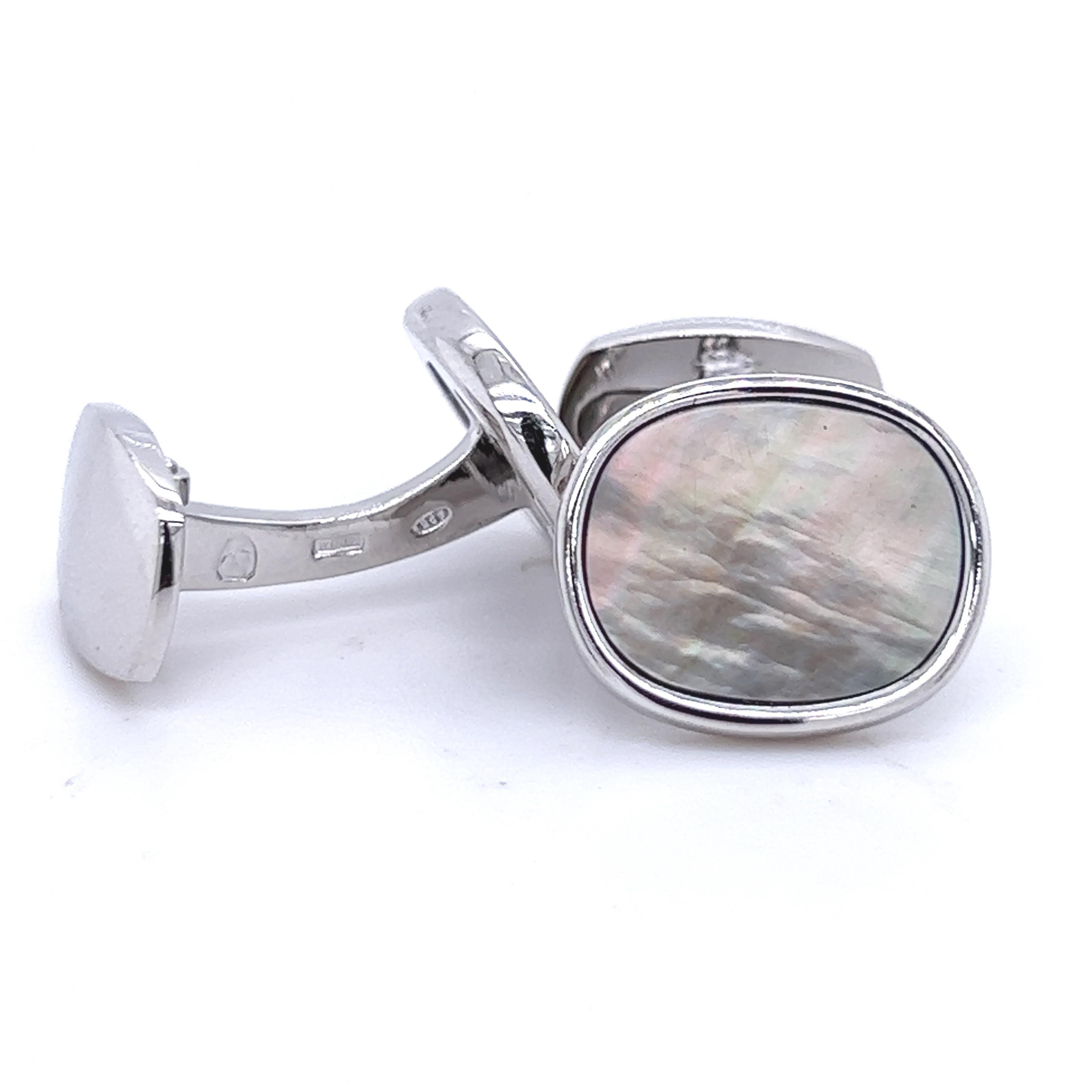 Berca Boutons de manchette en argent sterling et opale grise naturelle de forme rectangulaire en vente 2