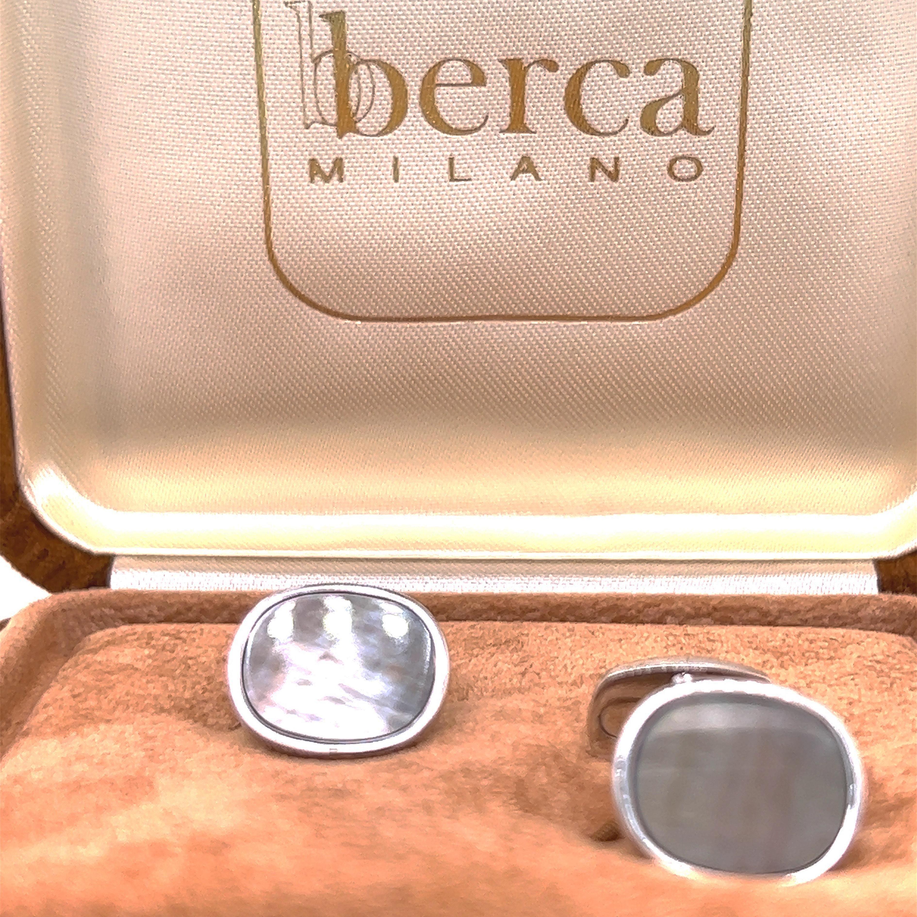 Berca Natural Grey Opal Rectangular Shaped Sterling Silver Cufflinks For Sale 2