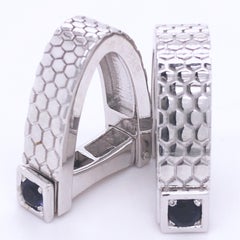 Berca Natural Iolite Guilloché Sterling Silver Stirrup Shaped Cufflinks