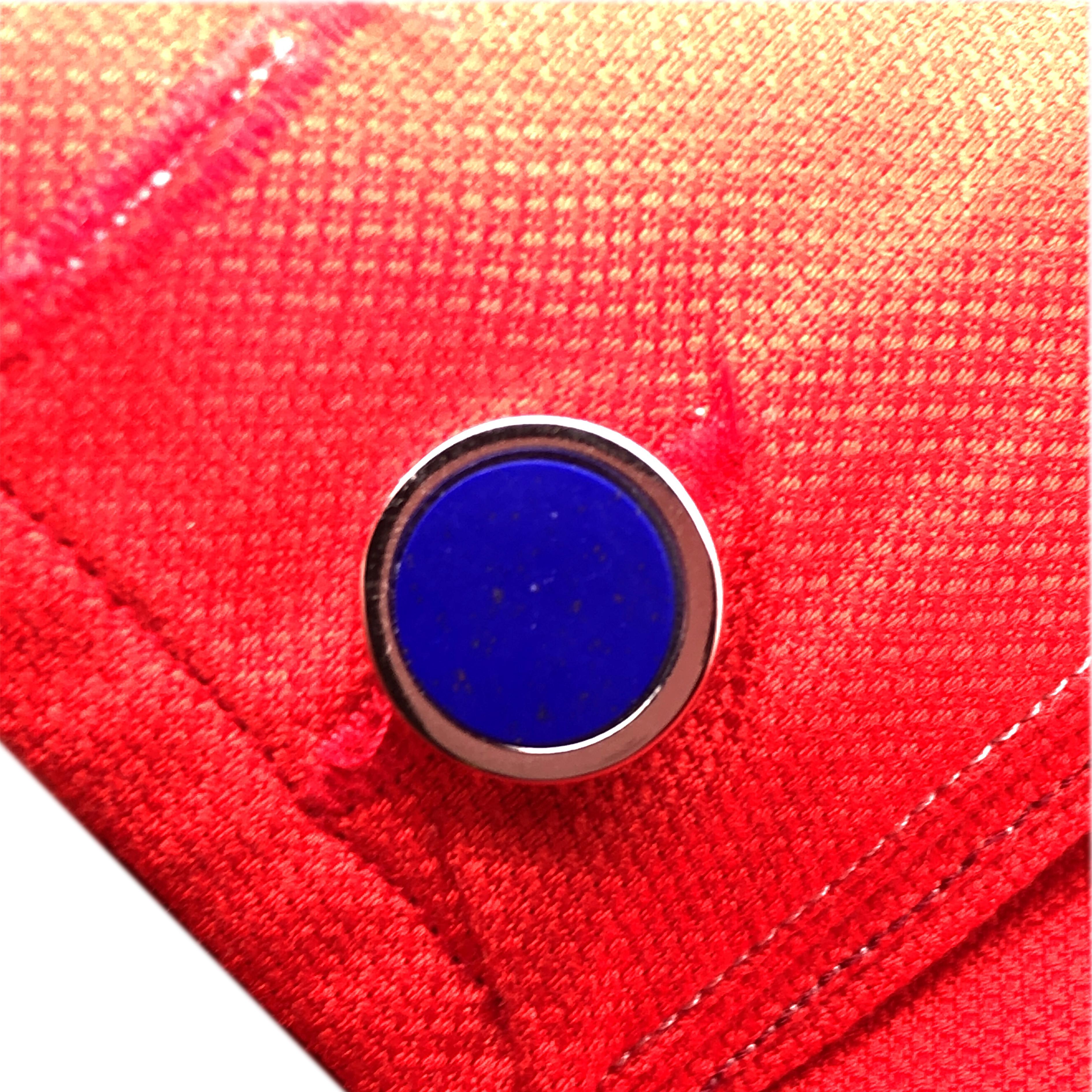 Round Cut Natural Lapis Lazuli Disk Round Shaped Sterling Silver Cufflinks For Sale
