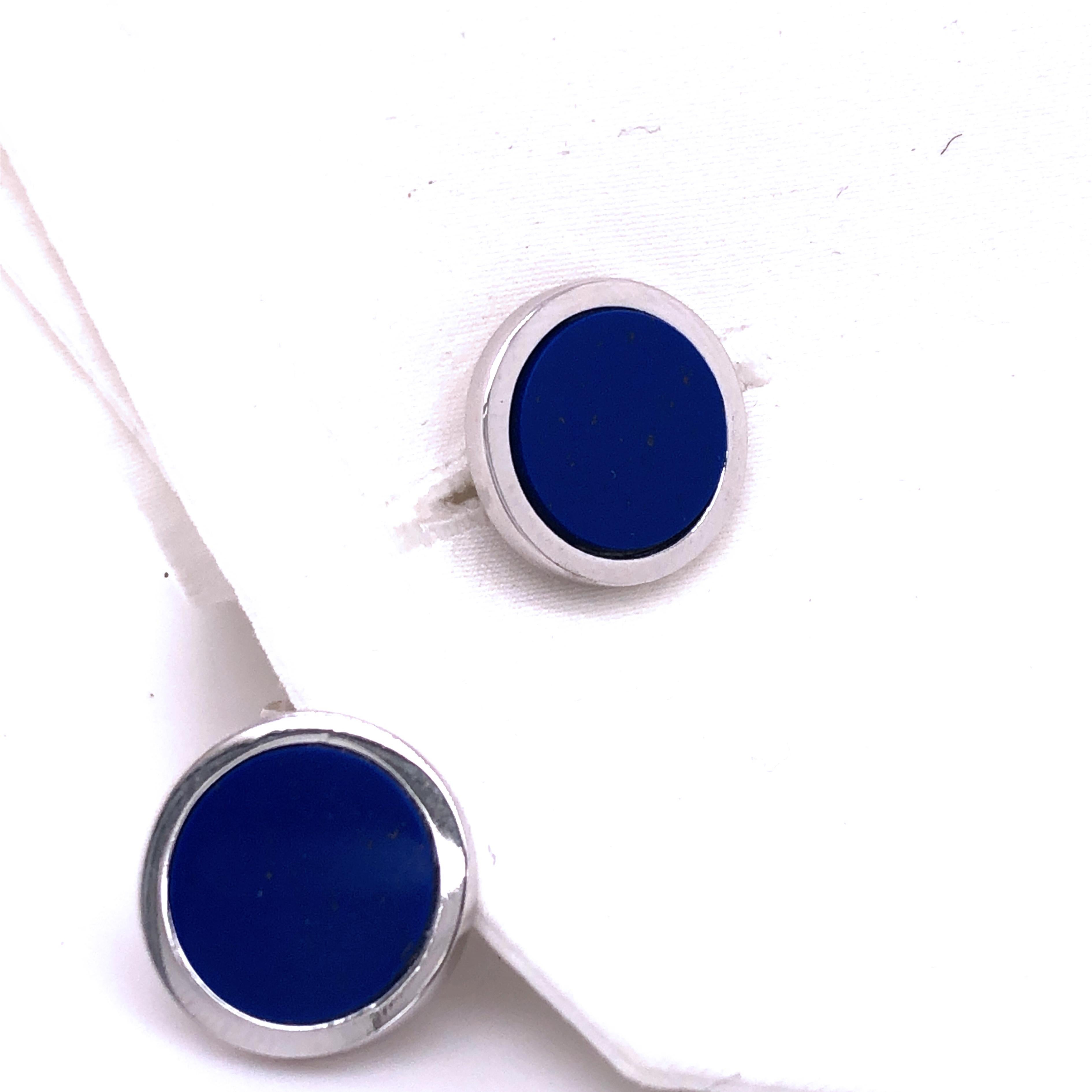 Natural Lapis Lazuli Disk Round Shaped Sterling Silver Cufflinks In New Condition For Sale In Valenza, IT
