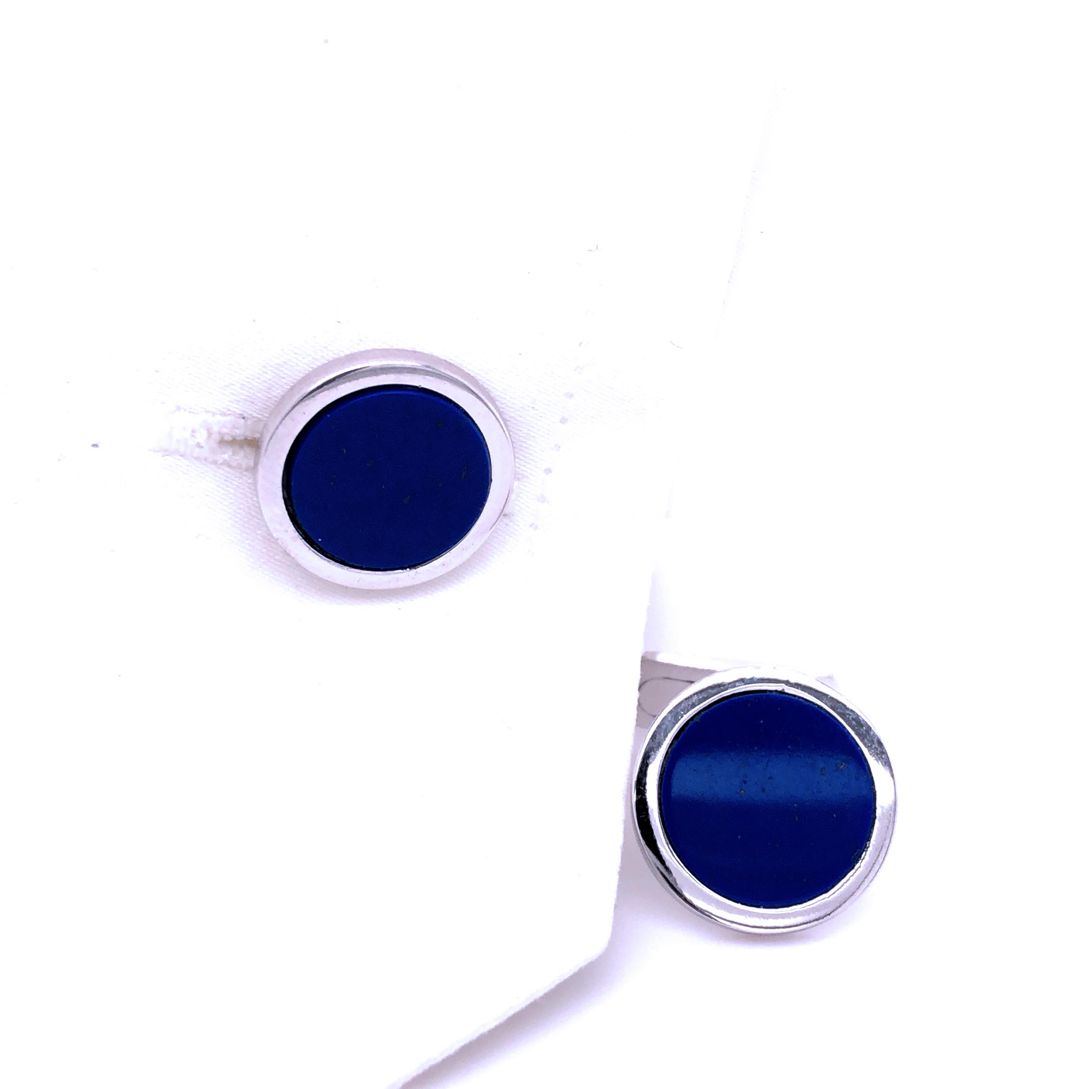 Natural Lapis Lazuli Disk Round Shaped Sterling Silver Cufflinks For Sale 1