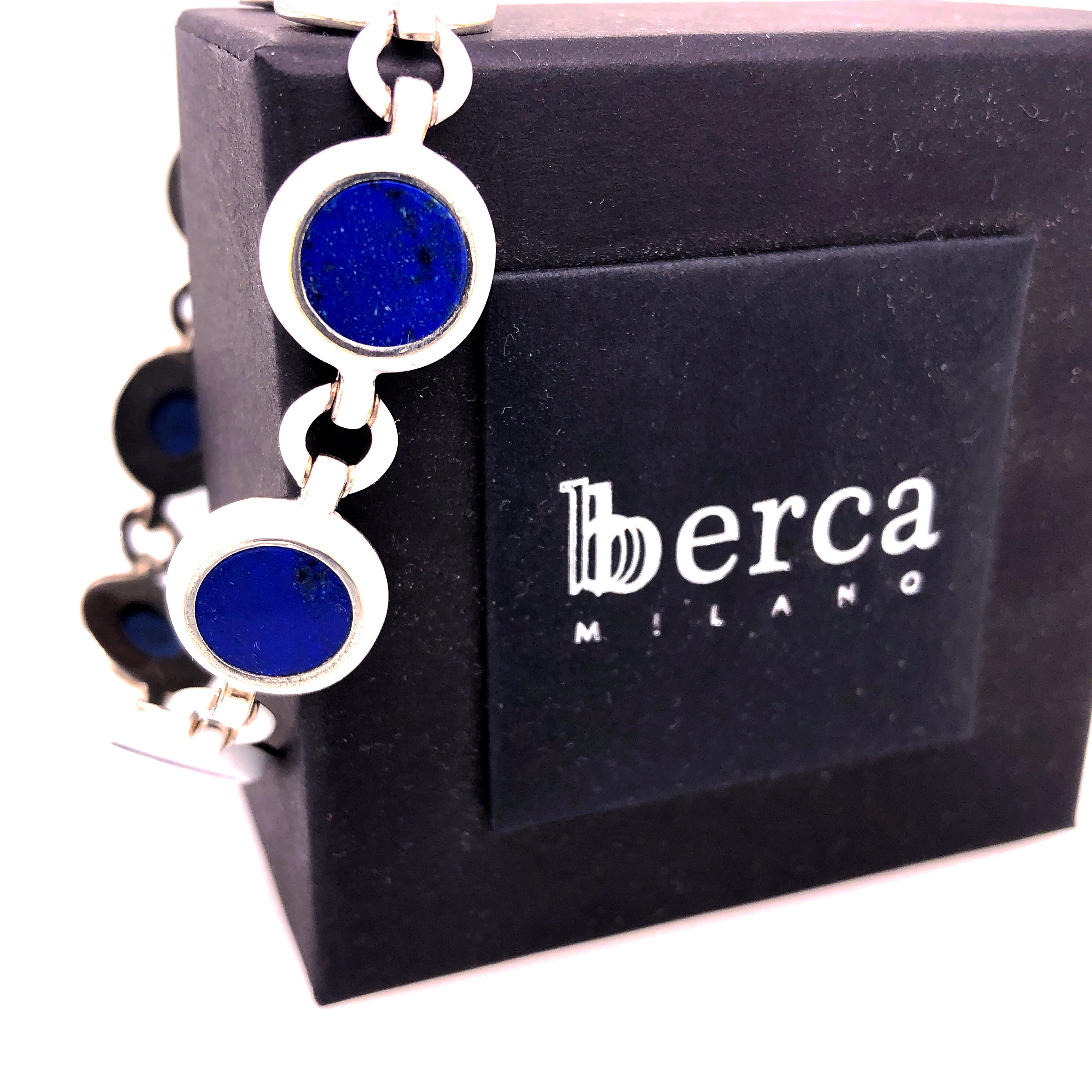 Contemporary Berca Natural Lapis Lazuli White Hand Enameled Sterling Silver Bracelet