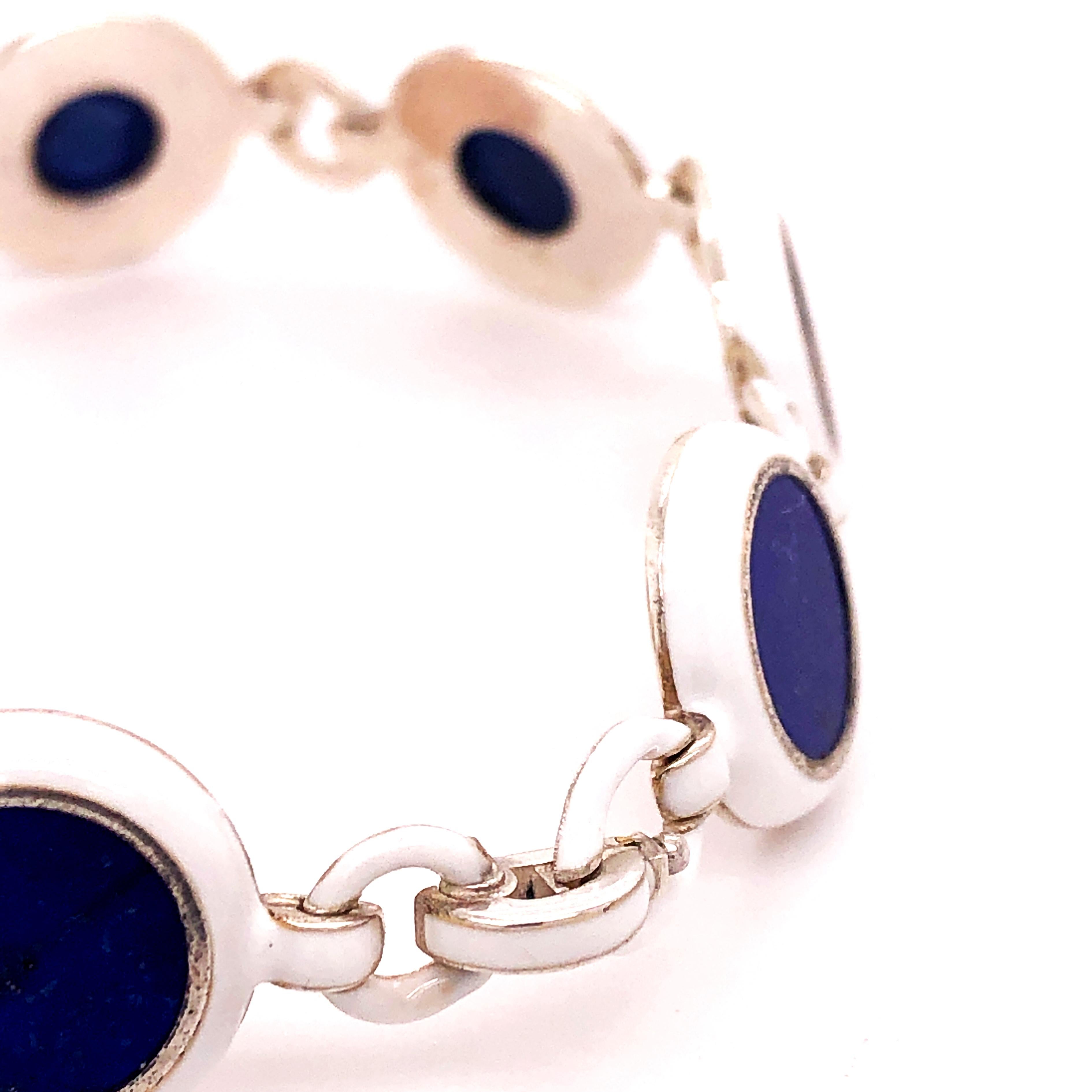 Women's Berca Natural Lapis Lazuli White Hand Enameled Sterling Silver Bracelet