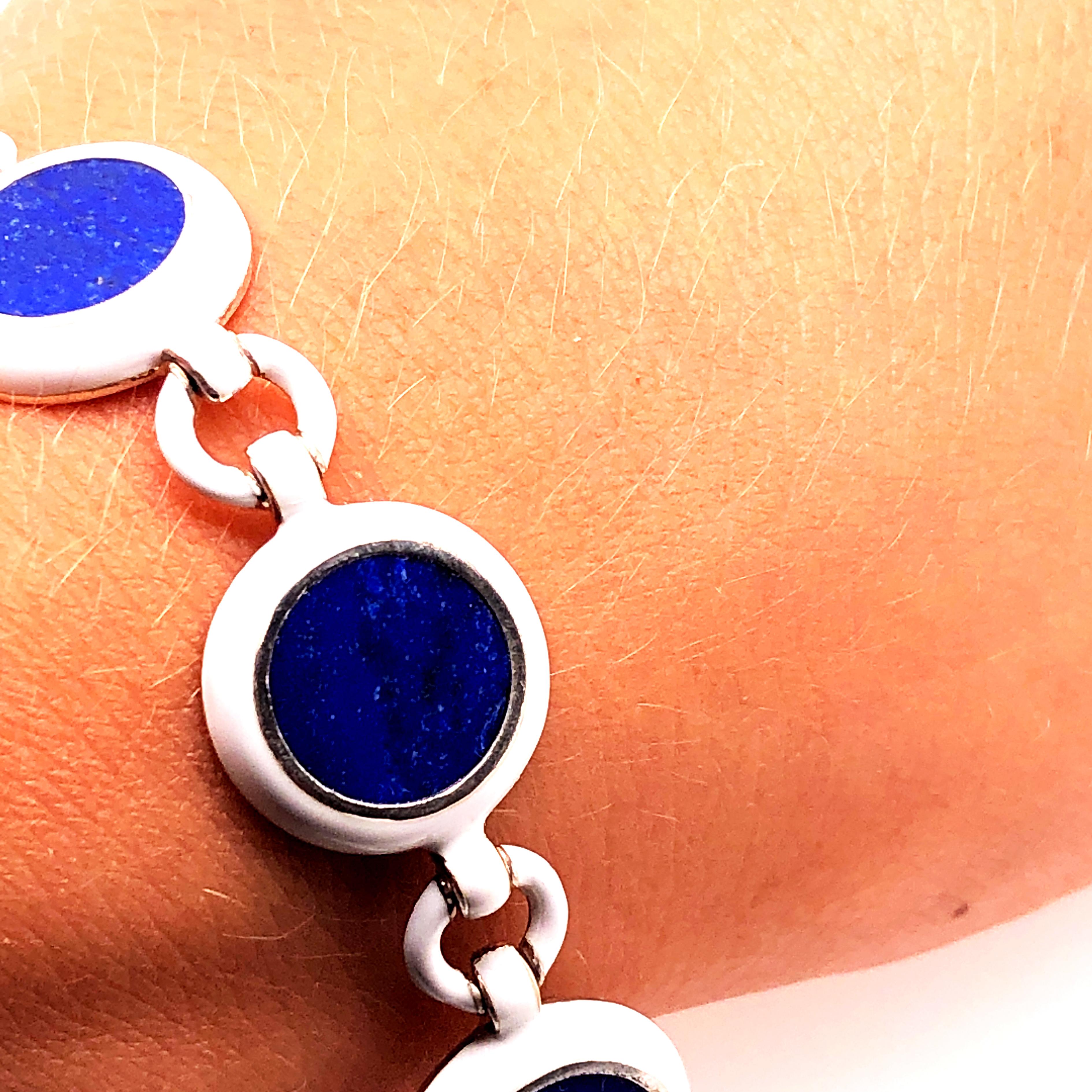 Berca Natural Lapis Lazuli White Hand Enameled Sterling Silver Bracelet 1