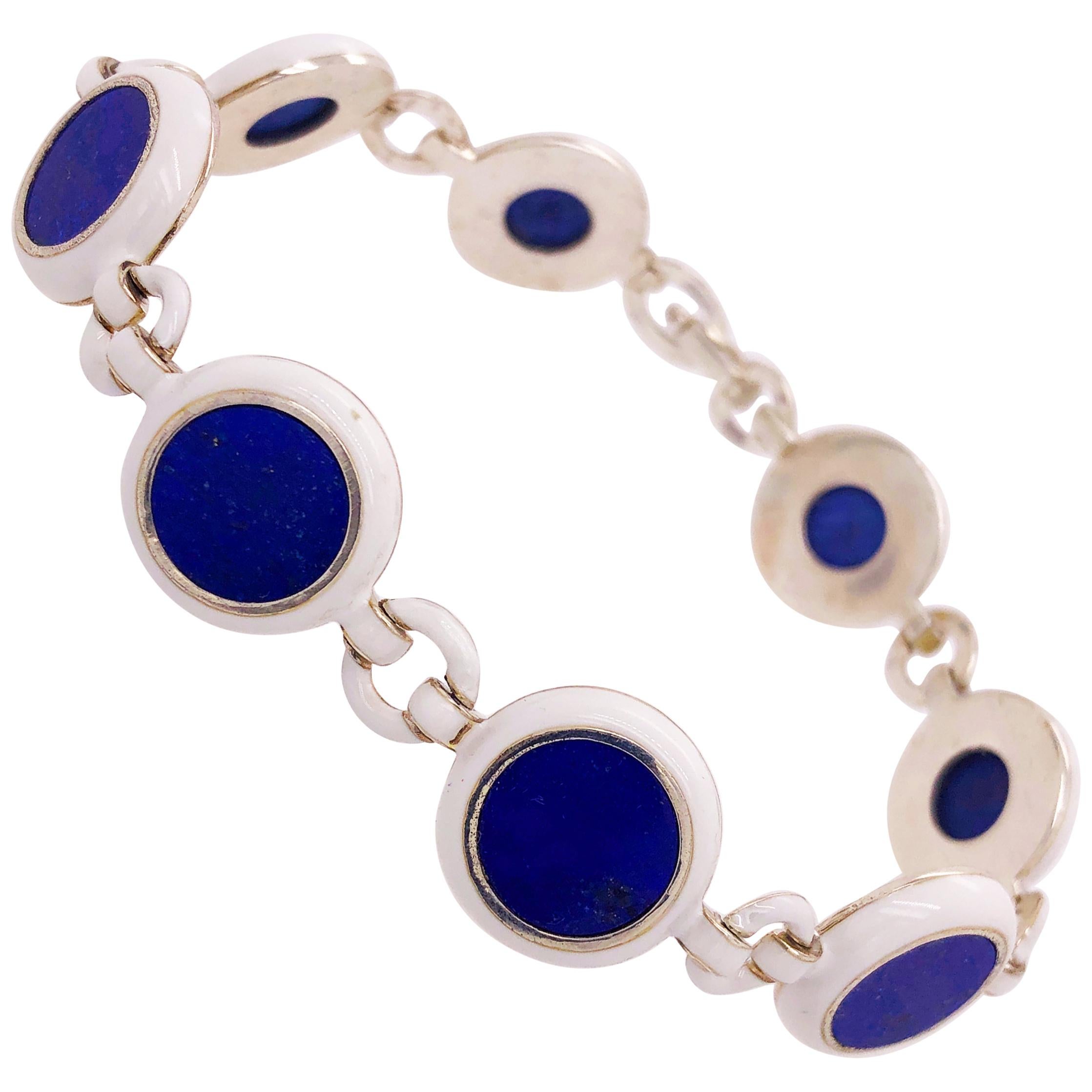 Berca Natural Lapis Lazuli White Hand Enameled Sterling Silver Bracelet