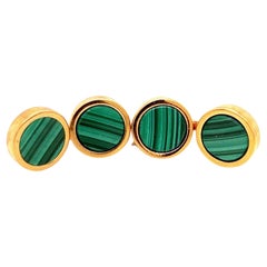 Berca Natural Malachite Disk Round Shaped  Yellow Gold Cufflinks