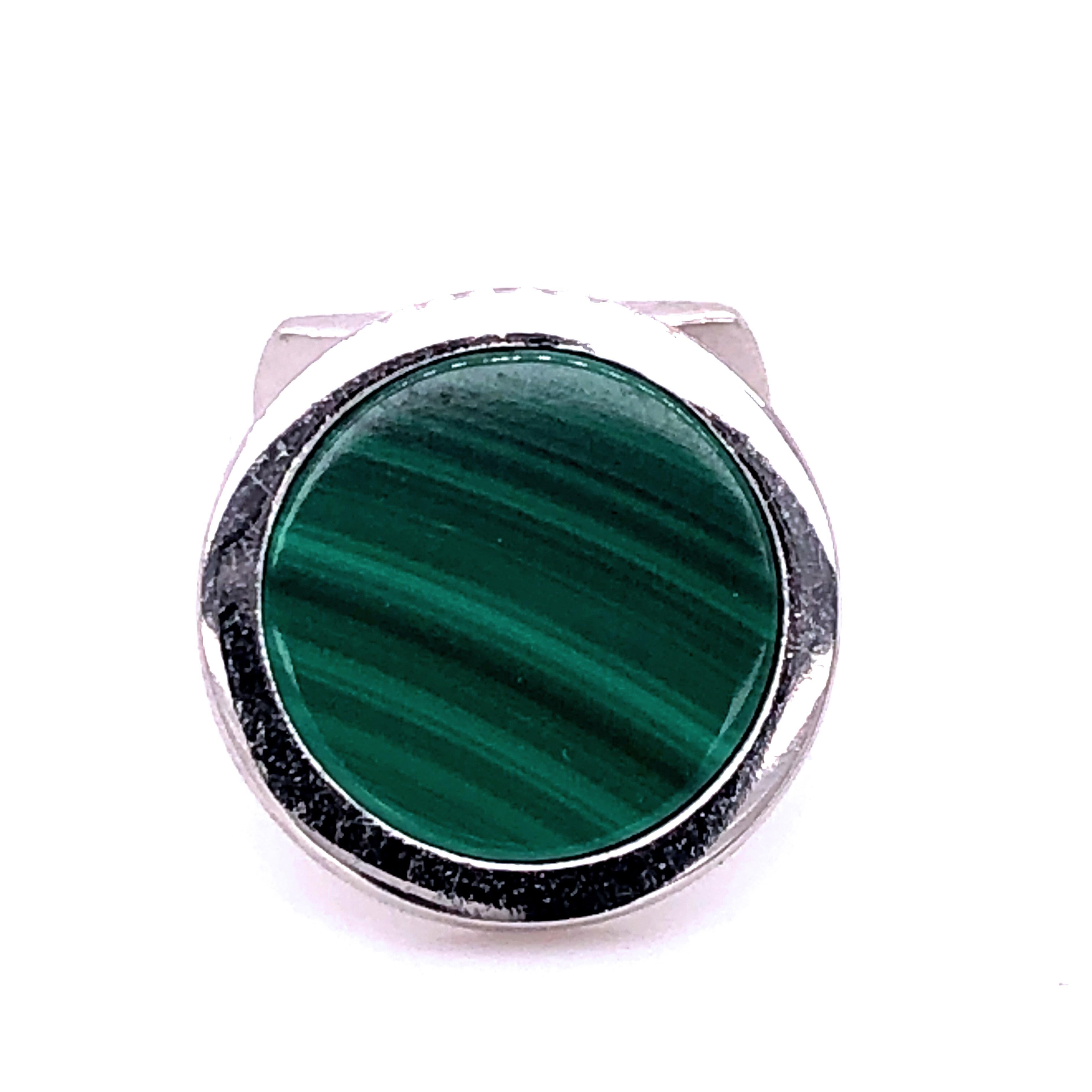 Berca Natural Malachite Round Shaped Sterling Silver Cufflinks For Sale 1