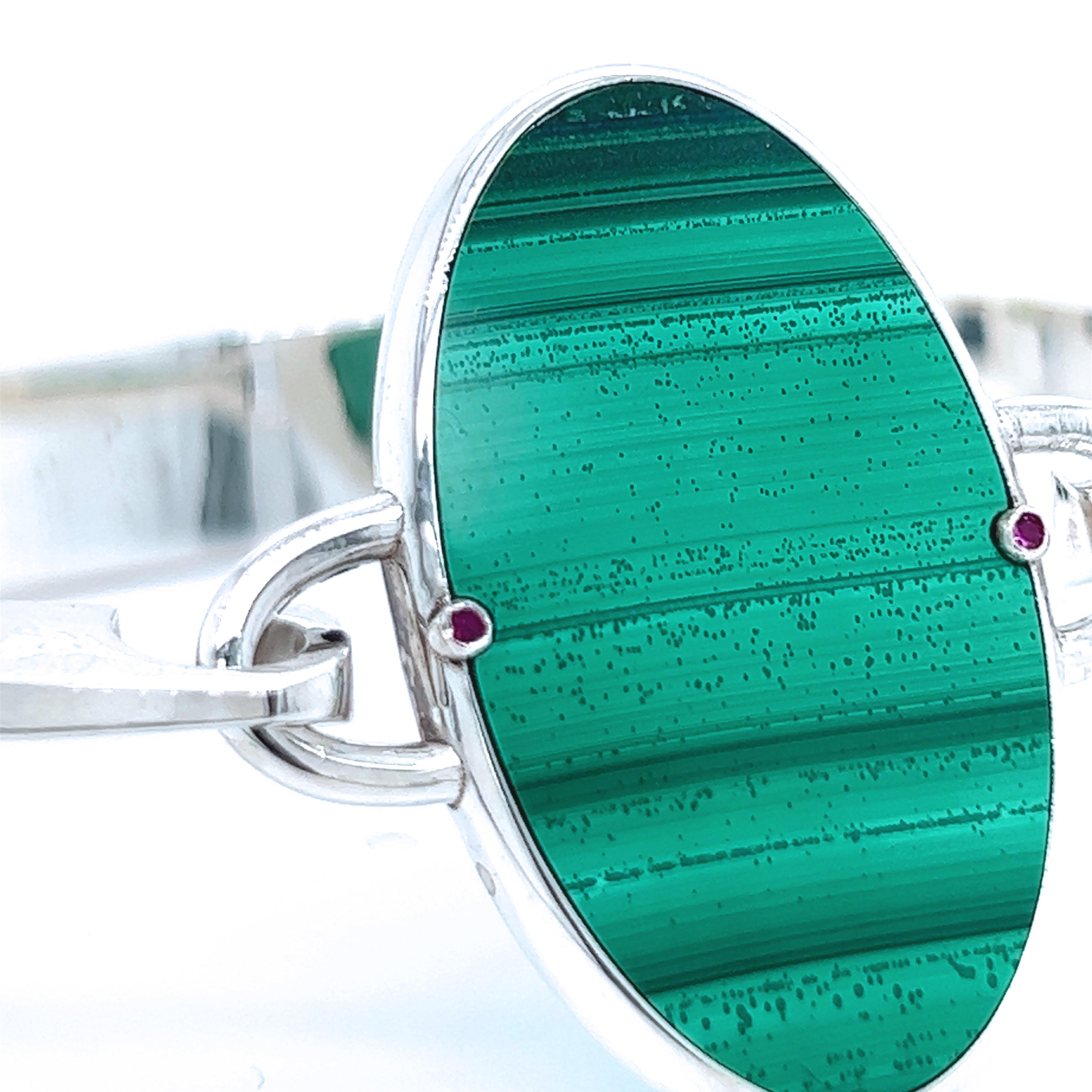 Berca Malachite naturelle argent sterling massif fabriquée à la main  Bracelet Bangle Neuf - En vente à Valenza, IT