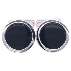 Natural Onyx Round Shaped Sterling Silver Cufflinks