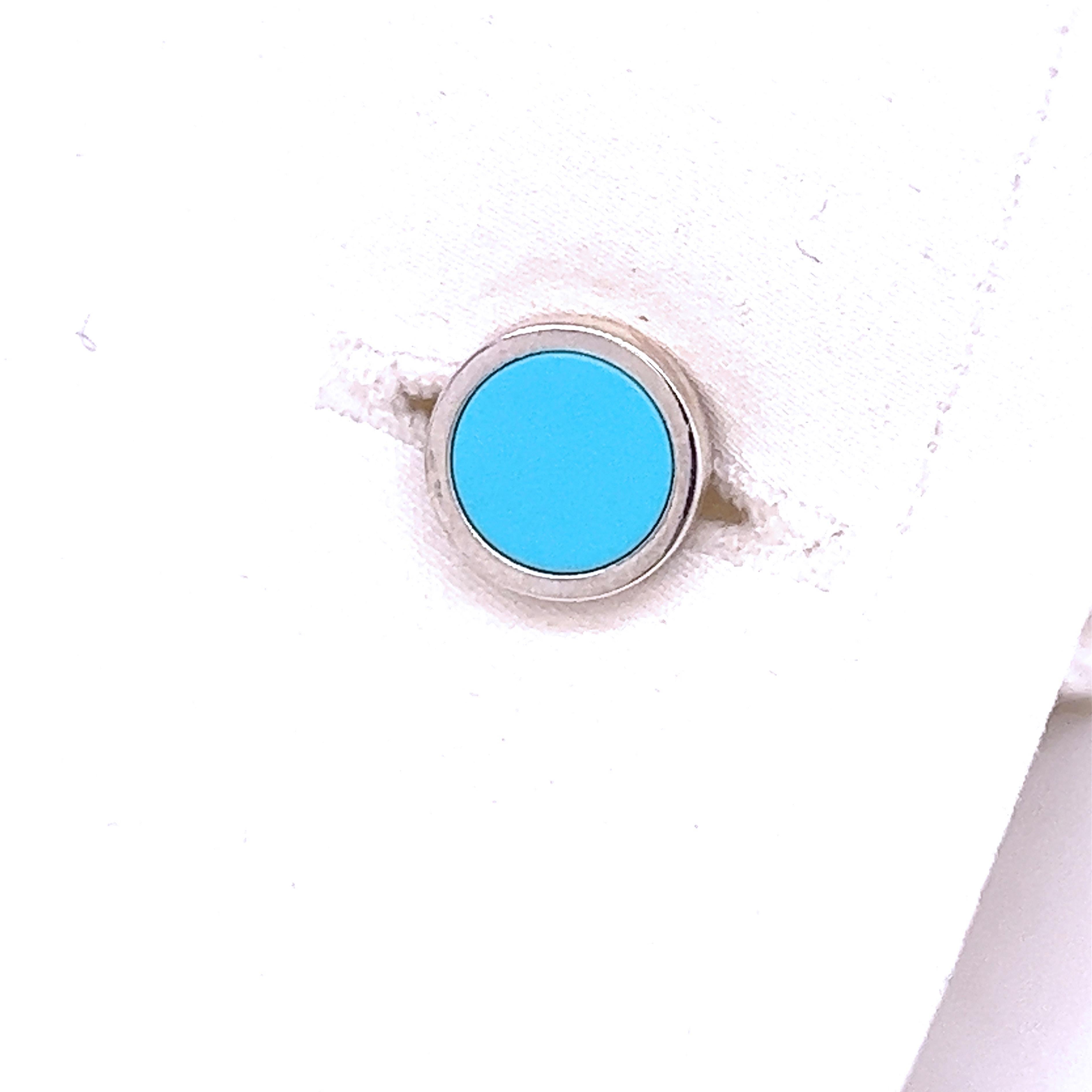 Berca Natural Turquoise Disk Round Shaped Sterling Silver Cufflinks In New Condition For Sale In Valenza, IT