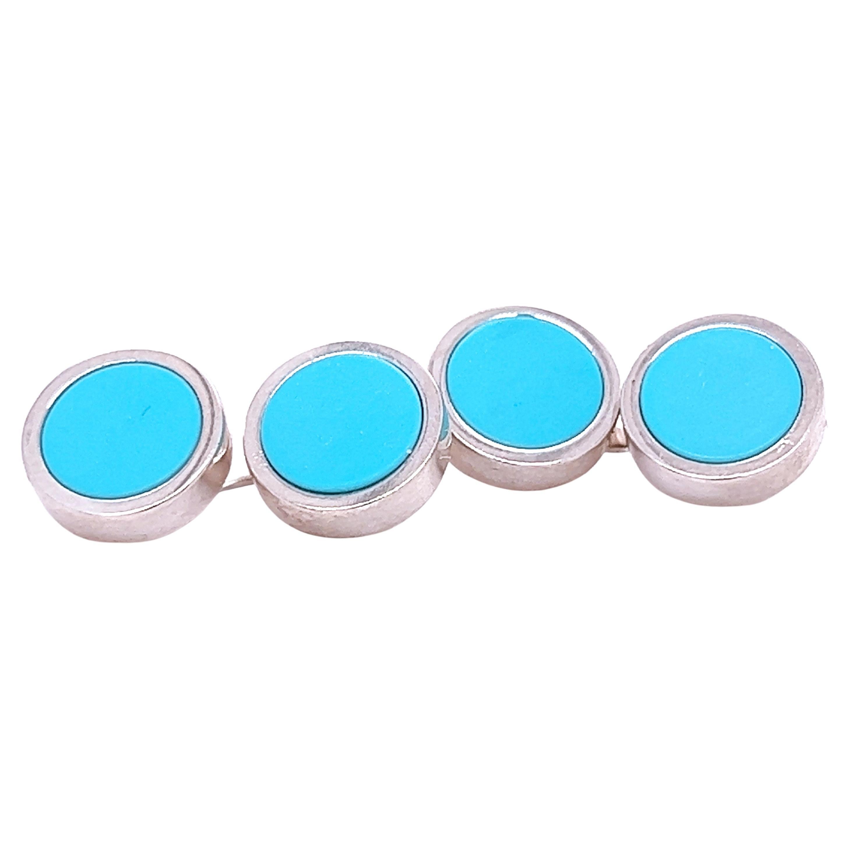 Berca Natural Turquoise Disk Round Shaped Sterling Silver Cufflinks For Sale