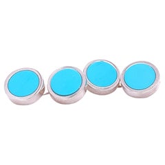 Berca Natural Turquoise Disk Round Shaped Sterling Silver Cufflinks