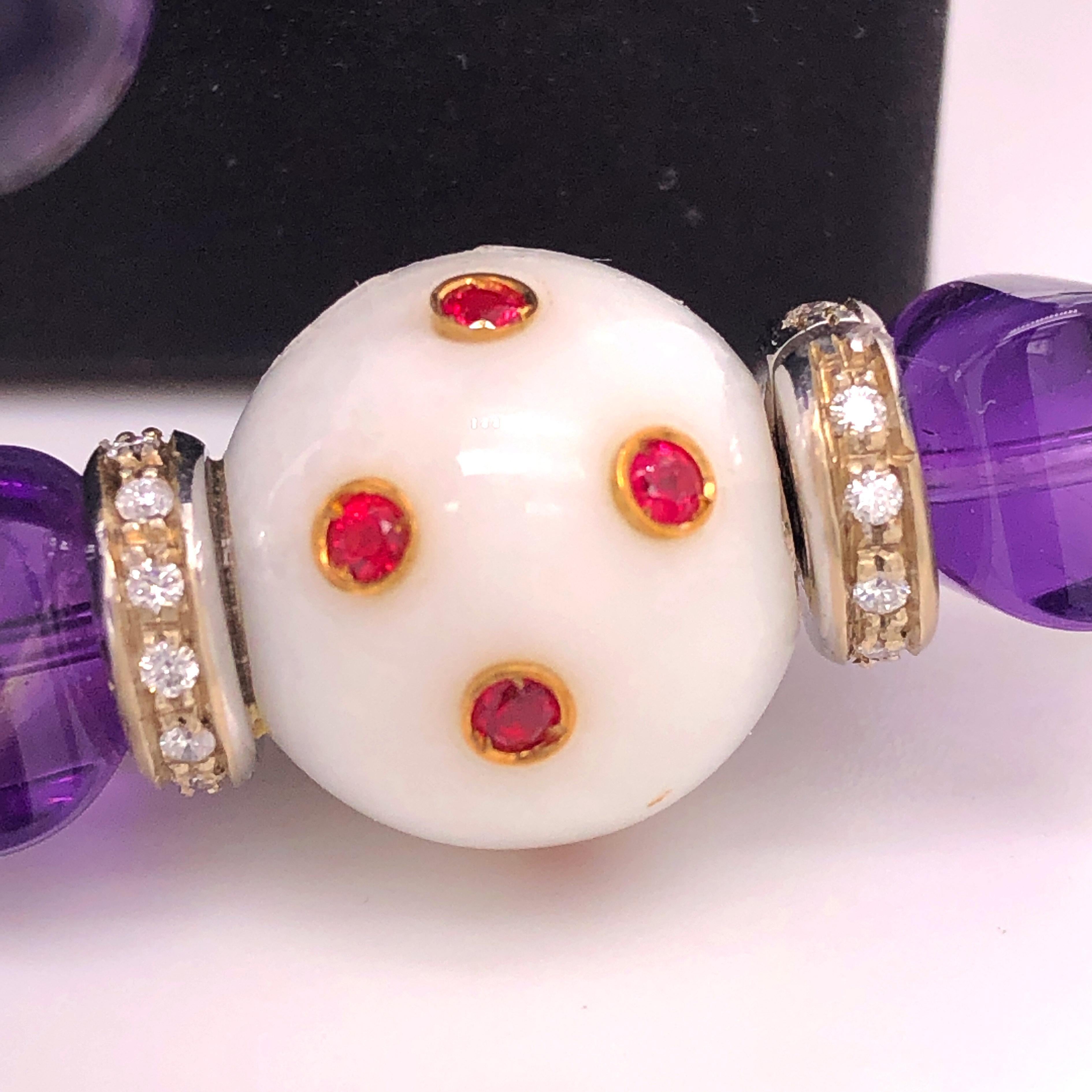 Berca Natural White Kogolon Pearl White Diamond Amethyst Peridot Ruby Necklace In New Condition For Sale In Valenza, IT