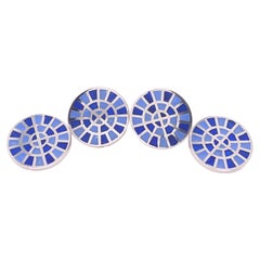 Berca Navy and Cornflower Blue Round Hand Enameled Sterling Silver Cufflinks
