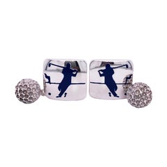 Gemelli Berca in argento massiccio con smalto blu navy e pallina da golf