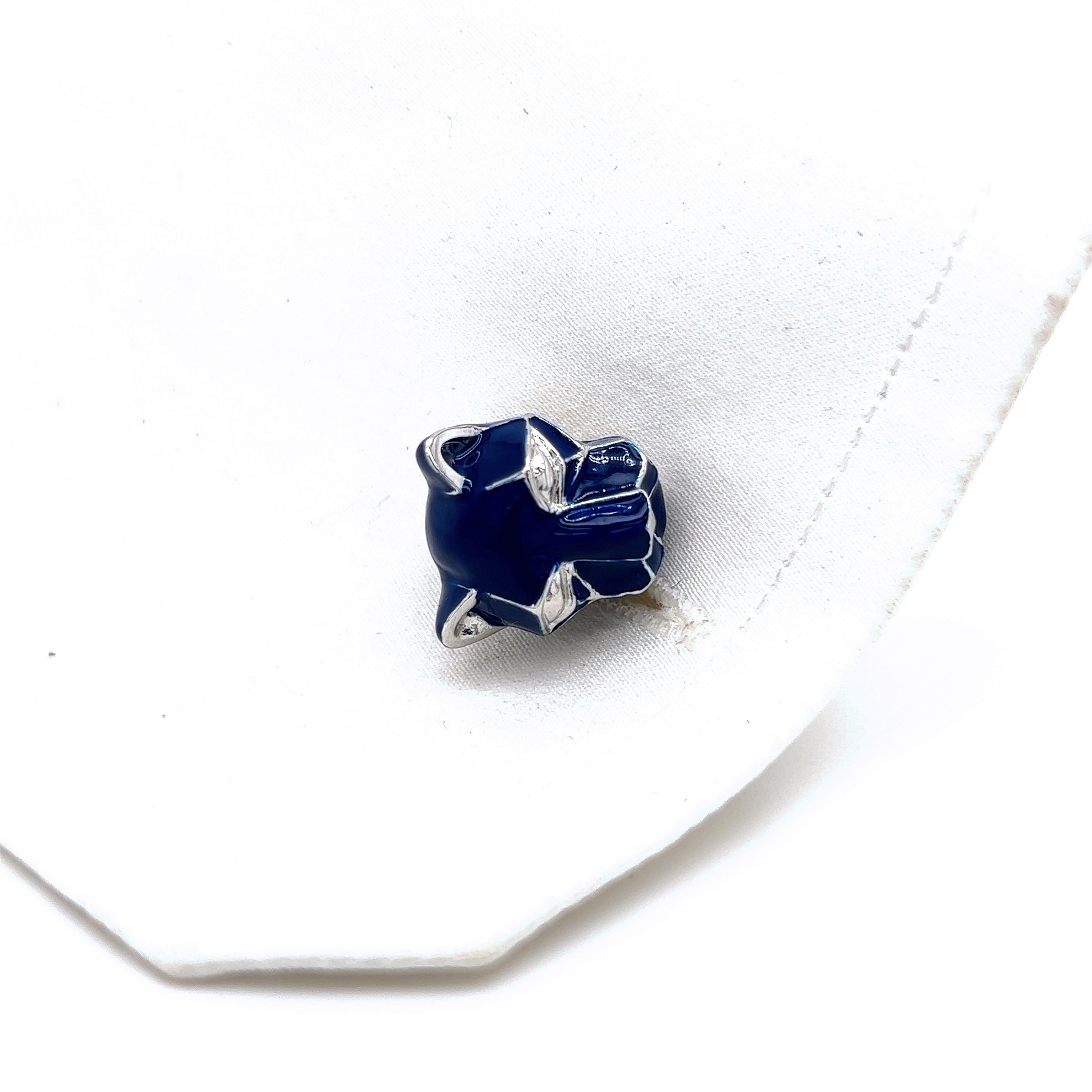Berca Navy Blue Hand Enameled Cougar Head Shaped Sterling Silver Cufflinks 2