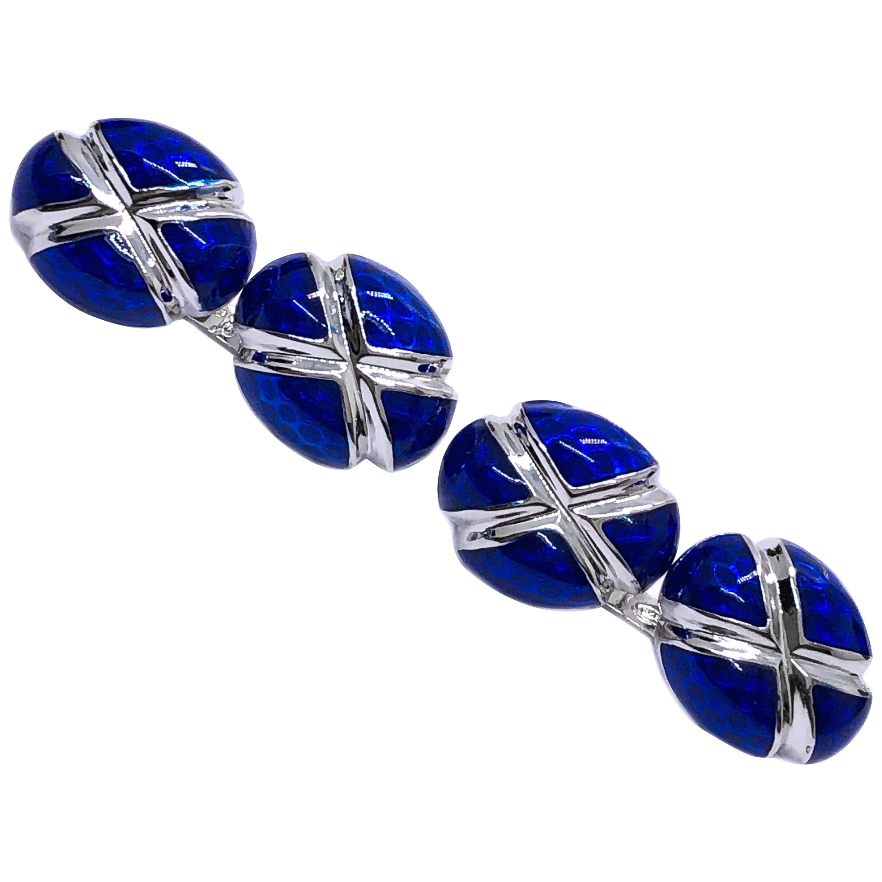 Gemelli in argento smaltato a mano a forma di uovo Berca Navy Blue