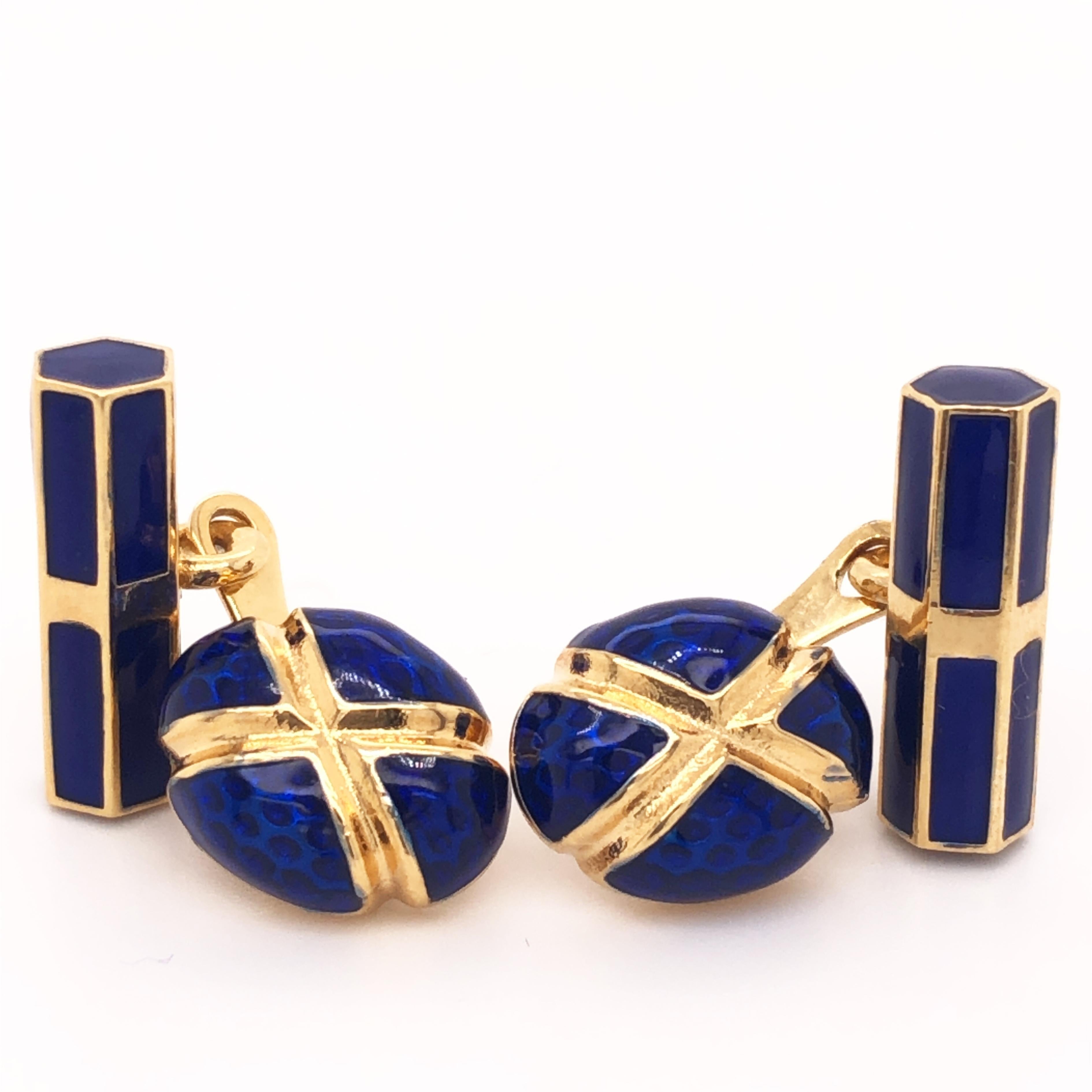 Chic and Timeless Navy Blue Hand Enameled Egg Shaped Gold Plated Sterling Silver Cufflinks.
In our smart Black Box and Pouch.
We are pleased to offer complimentary express shipping to the US.