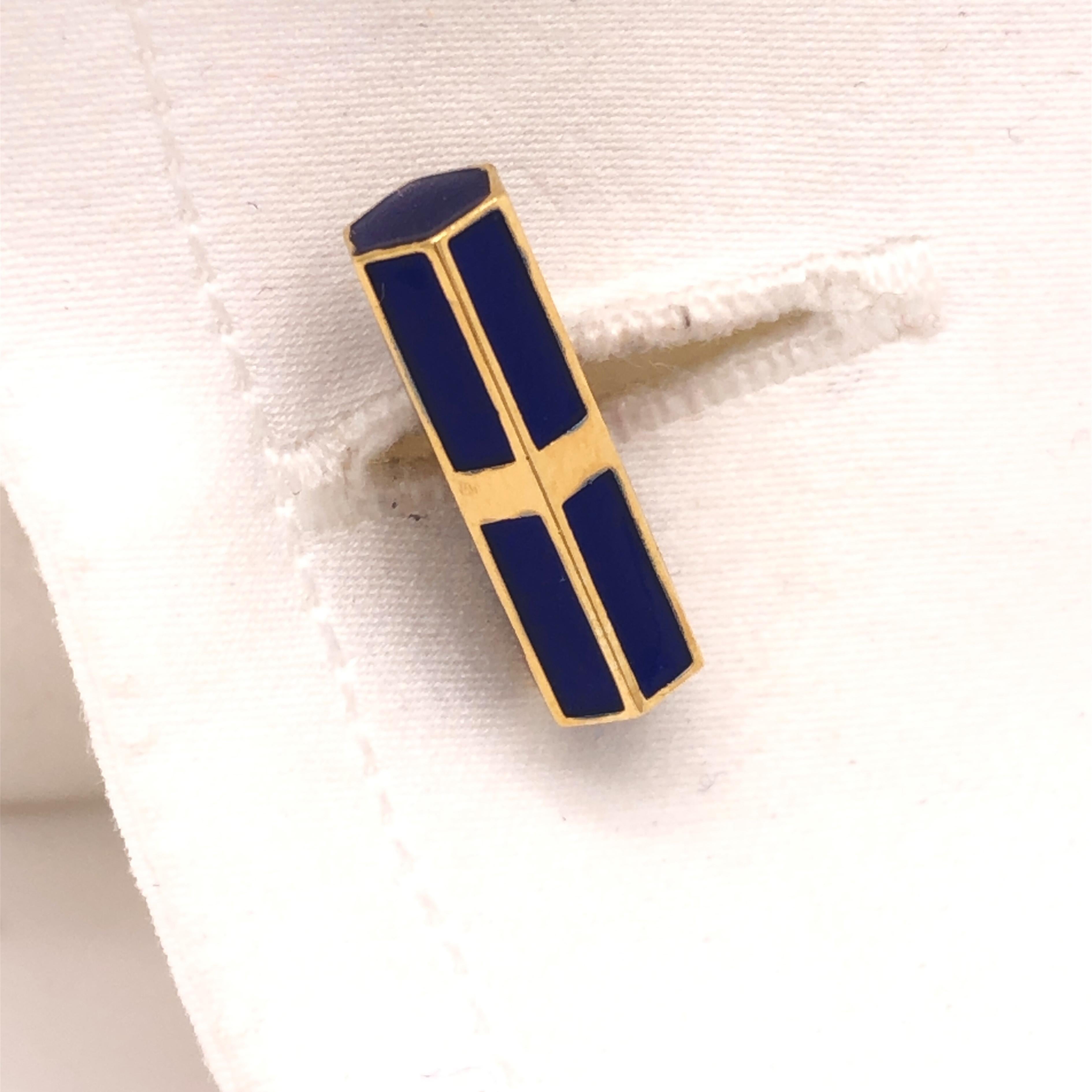 Berca Navy Blue Hand Enameled Egg Shaped Stick Back Sterling Silver Cufflinks In New Condition For Sale In Valenza, IT