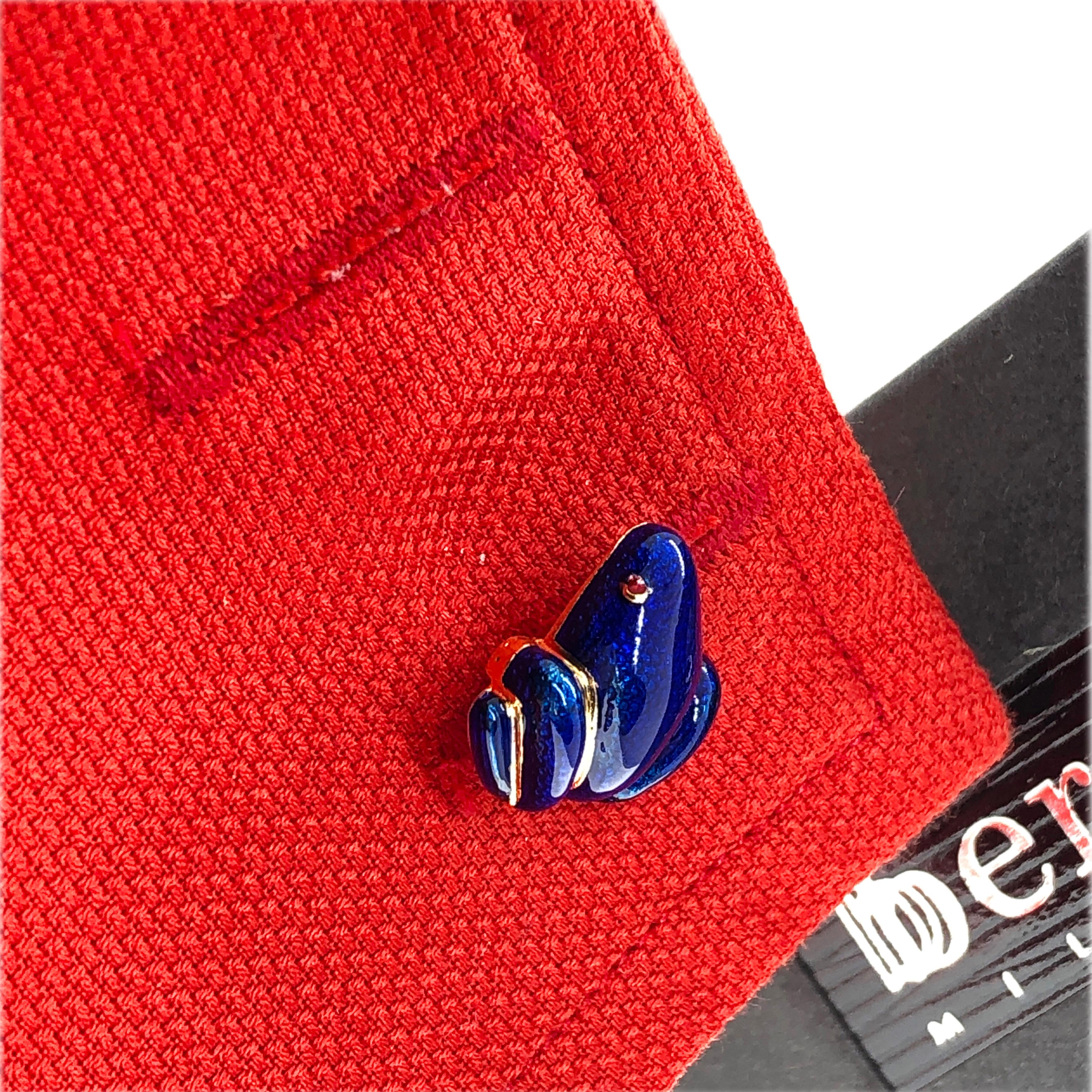 Berca Marineblaue Manschettenknöpfe in Form eines Frosches aus vergoldetem Sterling Silber im Angebot 7
