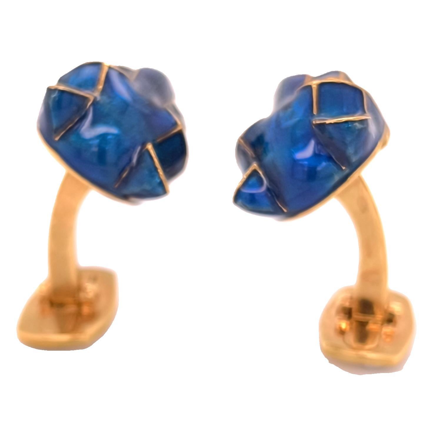 Berca NavyBlue Enameled Cougar Head Shaped Sterling Silver Gold Plated Cufflinks For Sale 1
