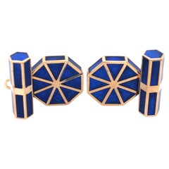 Berca Octagonal Royal Blue Hand Enameled Sterling Silver Gold Plated Cufflinks Berca Octagonal Royal Blue Hand Enameled Sterling Silver Gold Plated Cufflinks