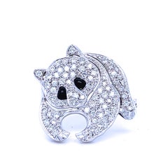 Berca One-of-a-kind 1.10 Carat White Diamond Onyx Platinum Panda Brooch