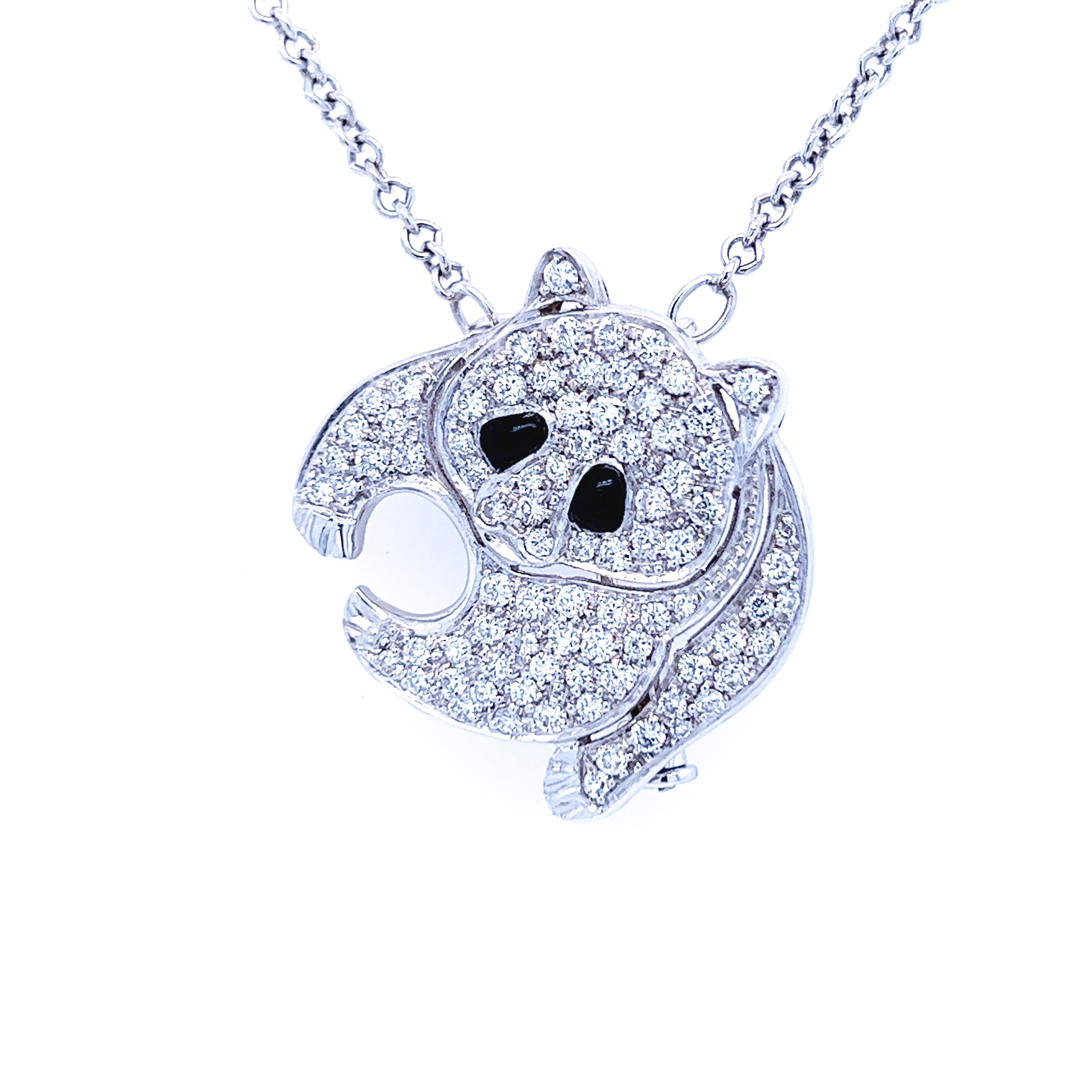 Berca Broche Panda en platine et onyx avec diamants blancs de 1,10 carat, unique en son genre en vente 3