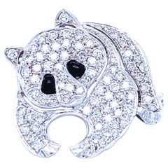 Berca Broche Panda en platine et onyx avec diamants blancs de 1,10 carat, unique en son genre