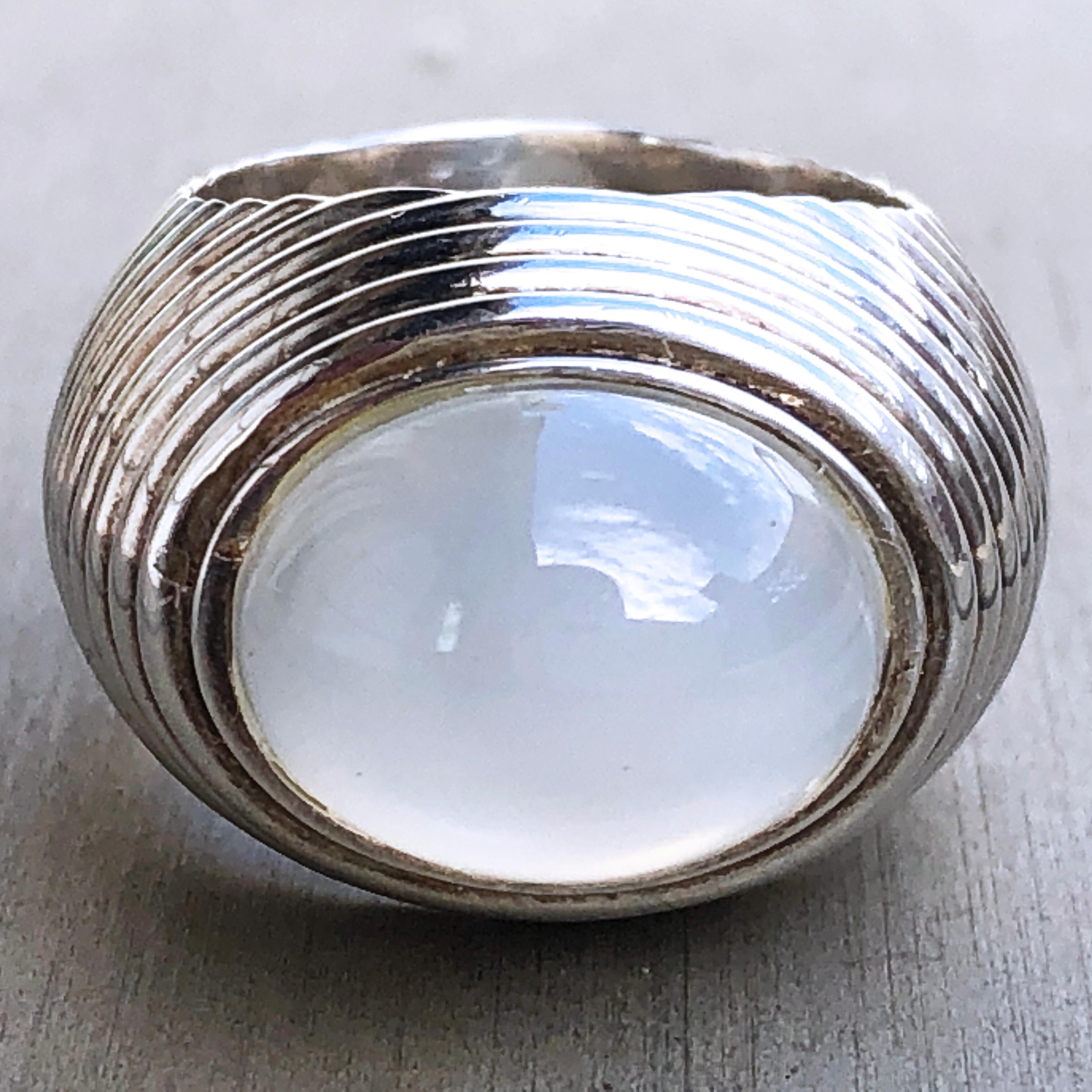 Berca One-of-a-Kind 12 Carat Natural Moonstone Cabochon Sterling Silver Ring 11