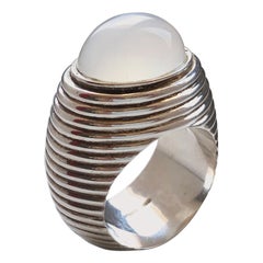 BERCA Anello in argento sterling con pietra di luna naturale cabochon da 12 carati, unico nel suo genere.