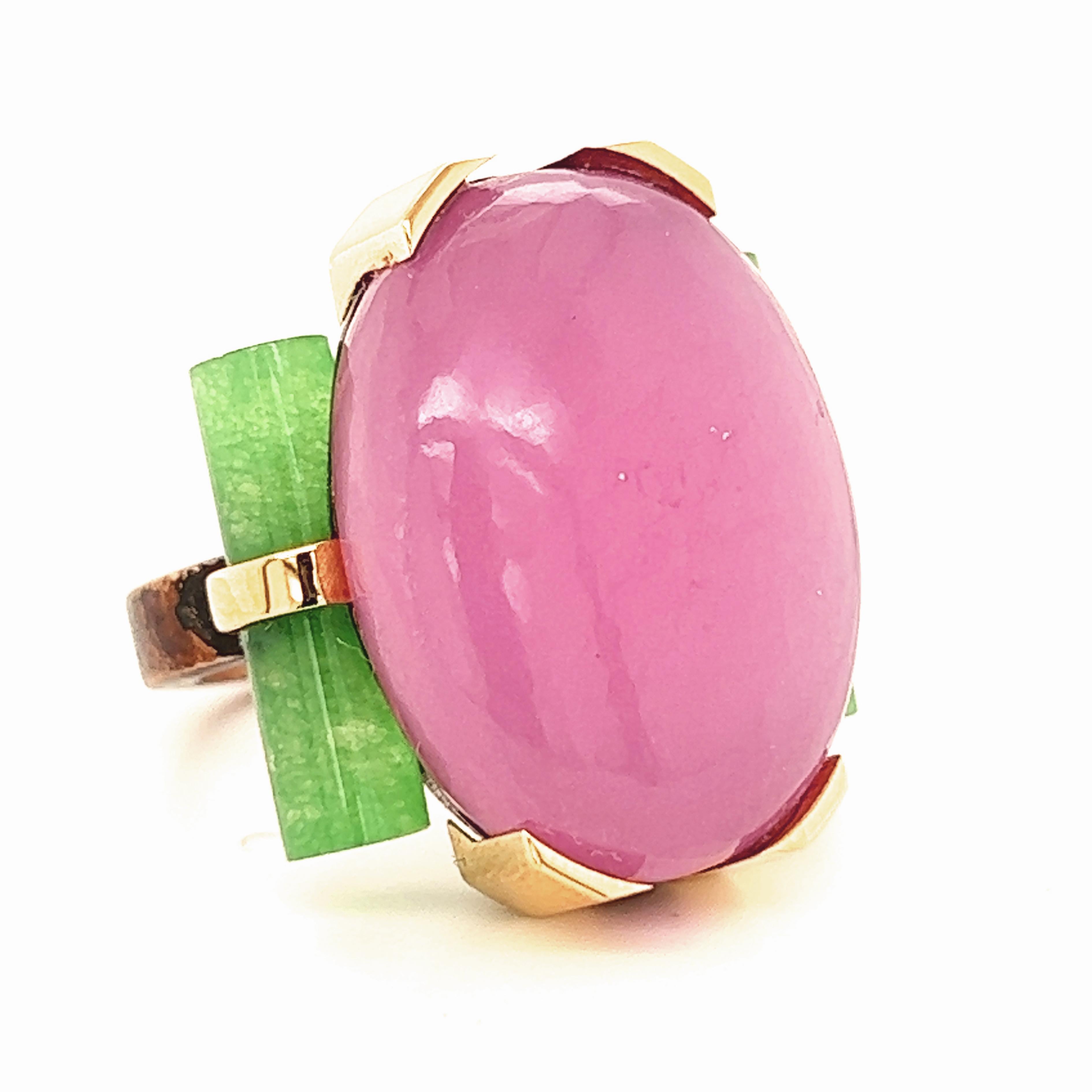 Contemporain BERCA Bague unique en or 22Kt Jade lavande Jade vert laiton oxydé en vente
