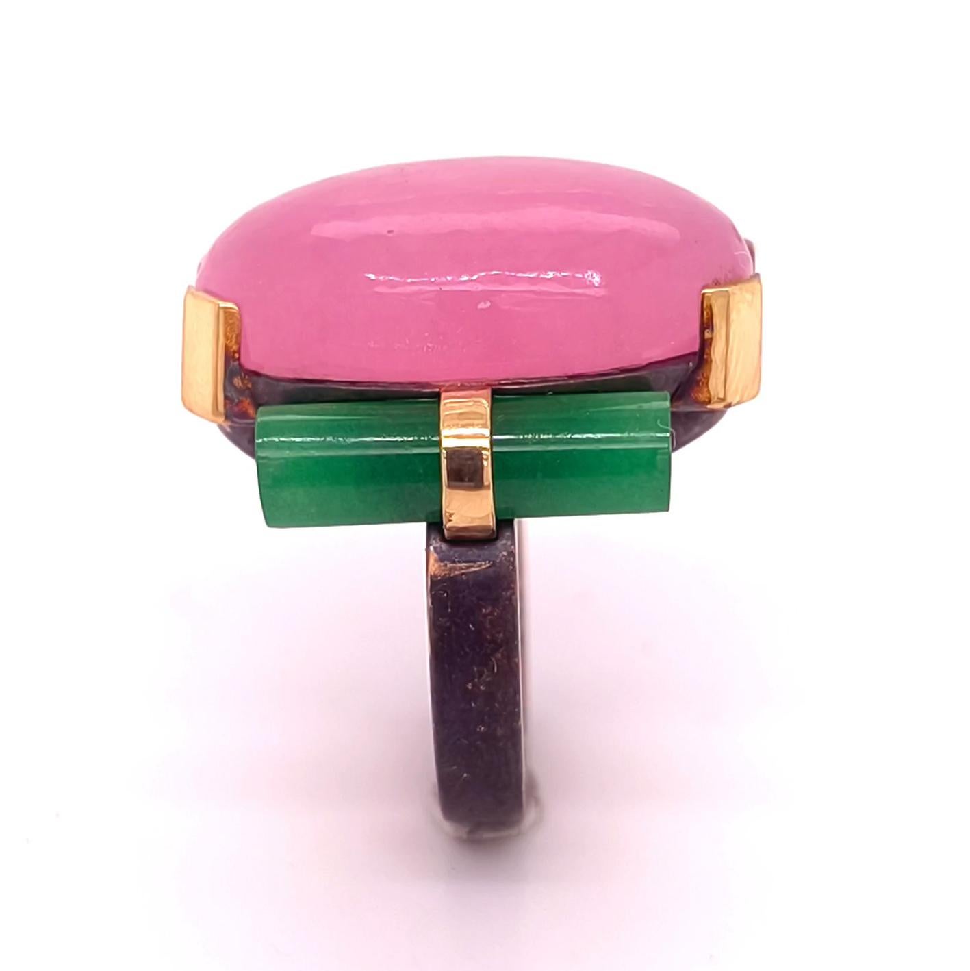 BERCA Bague unique en or 22Kt Jade lavande Jade vert laiton oxydé Neuf - En vente à Valenza, IT
