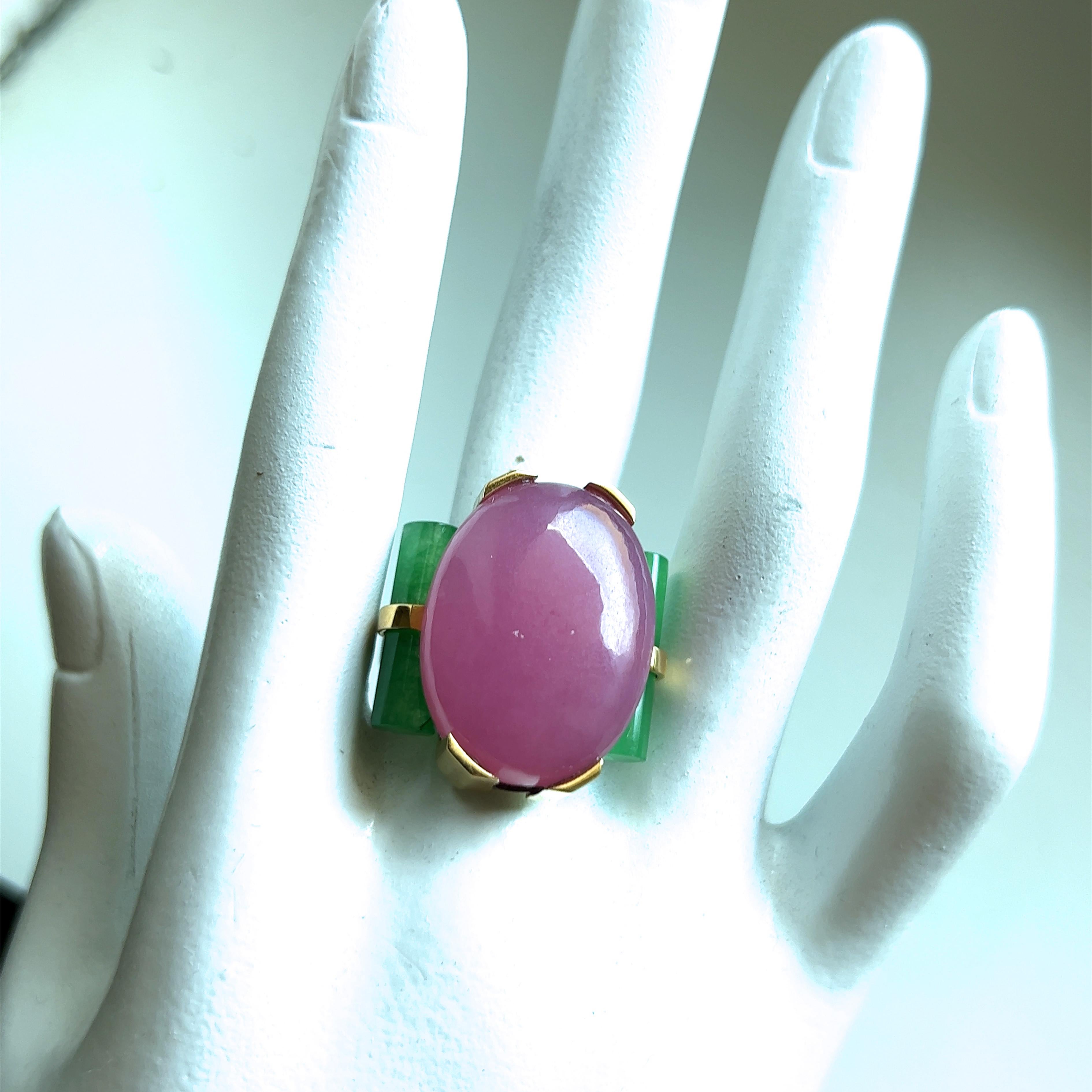 BERCA Bague unique en or 22Kt Jade lavande Jade vert laiton oxydé Pour femmes en vente