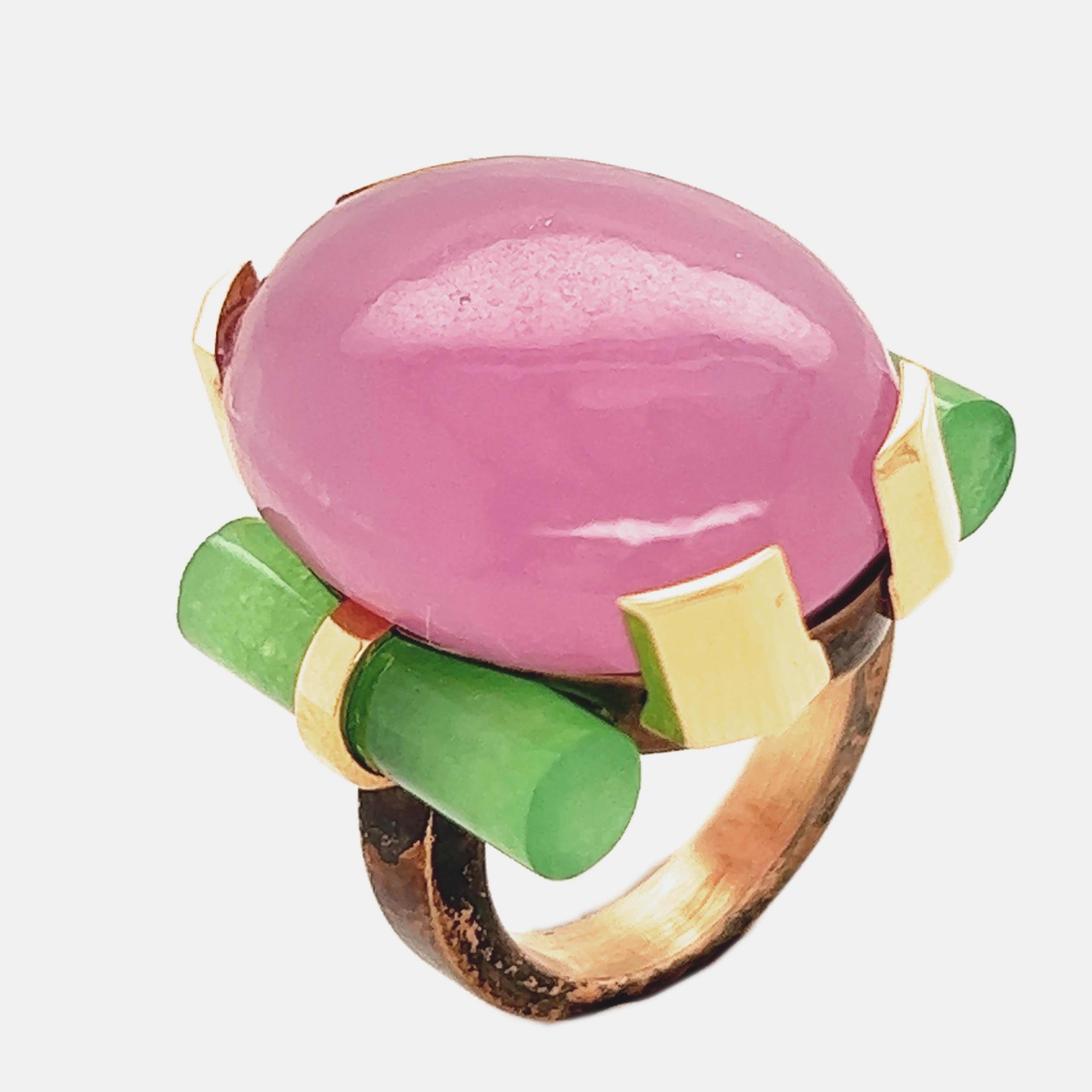 BERCA Bague unique en or 22Kt Jade lavande Jade vert laiton oxydé en vente 1