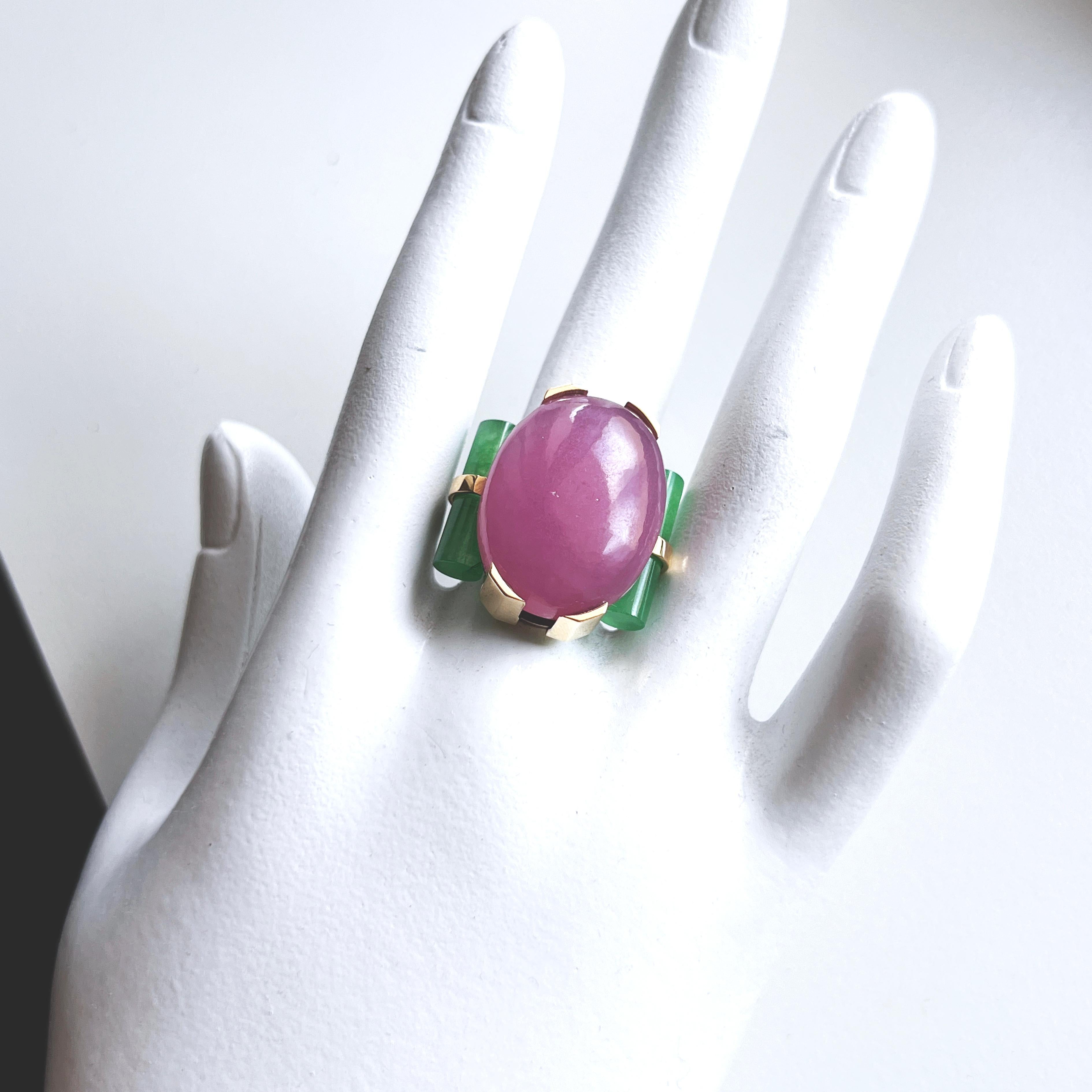 BERCA Bague unique en or 22Kt Jade lavande Jade vert laiton oxydé en vente 2