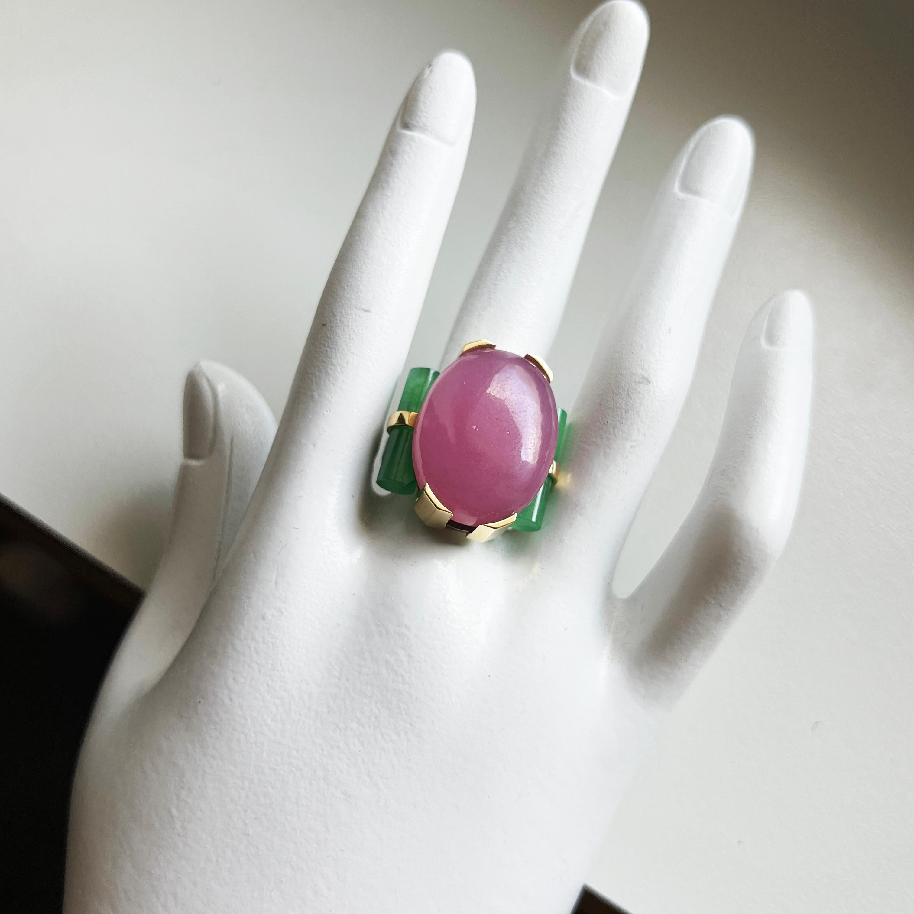 BERCA Bague unique en or 22Kt Jade lavande Jade vert laiton oxydé en vente 3