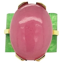 BERCA Bague unique en or 22Kt Jade lavande Jade vert laiton oxydé