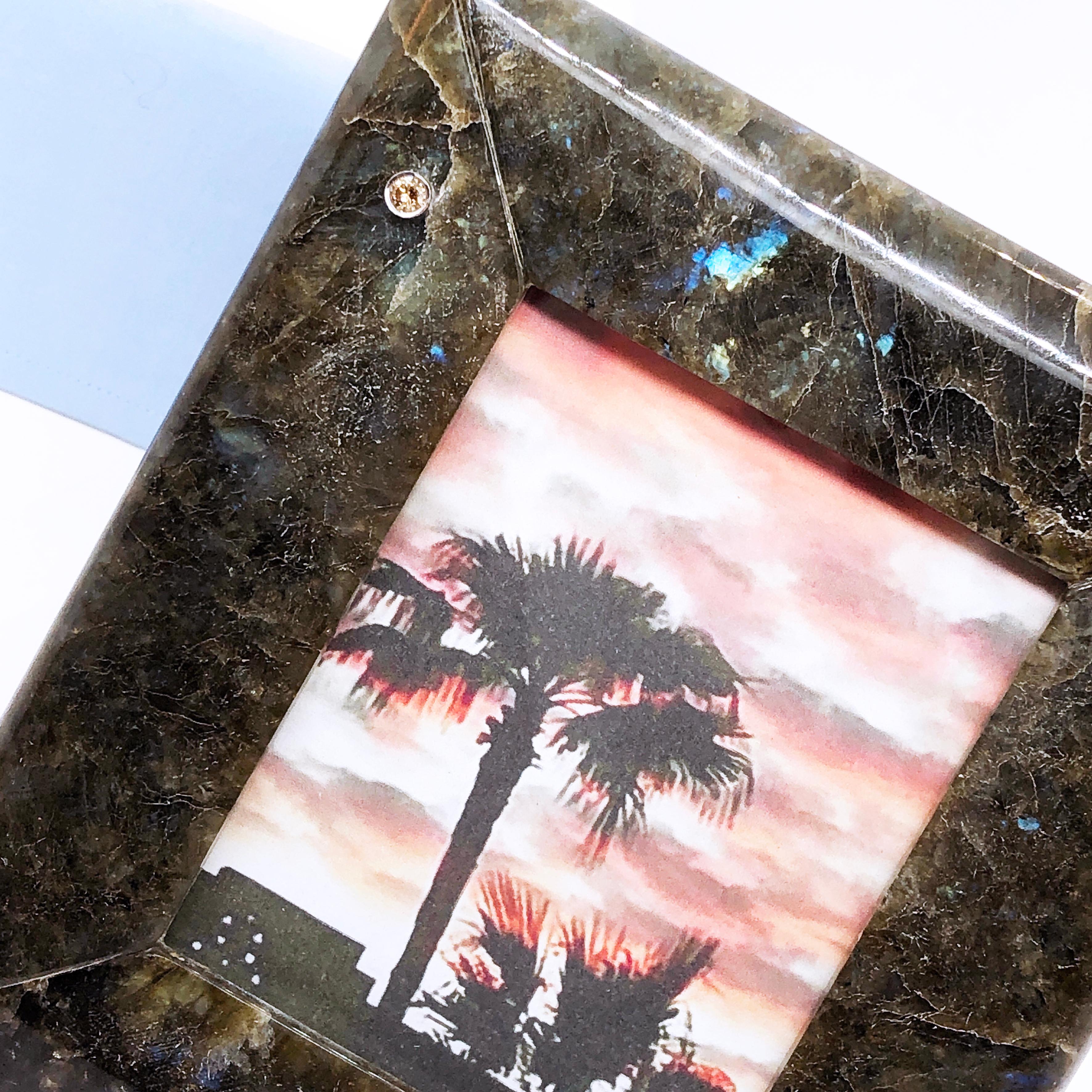 Women's or Men's Berca One-of-a-kind Hand Inlaid Labradorite Champagne Diamond Picture Frame For Sale