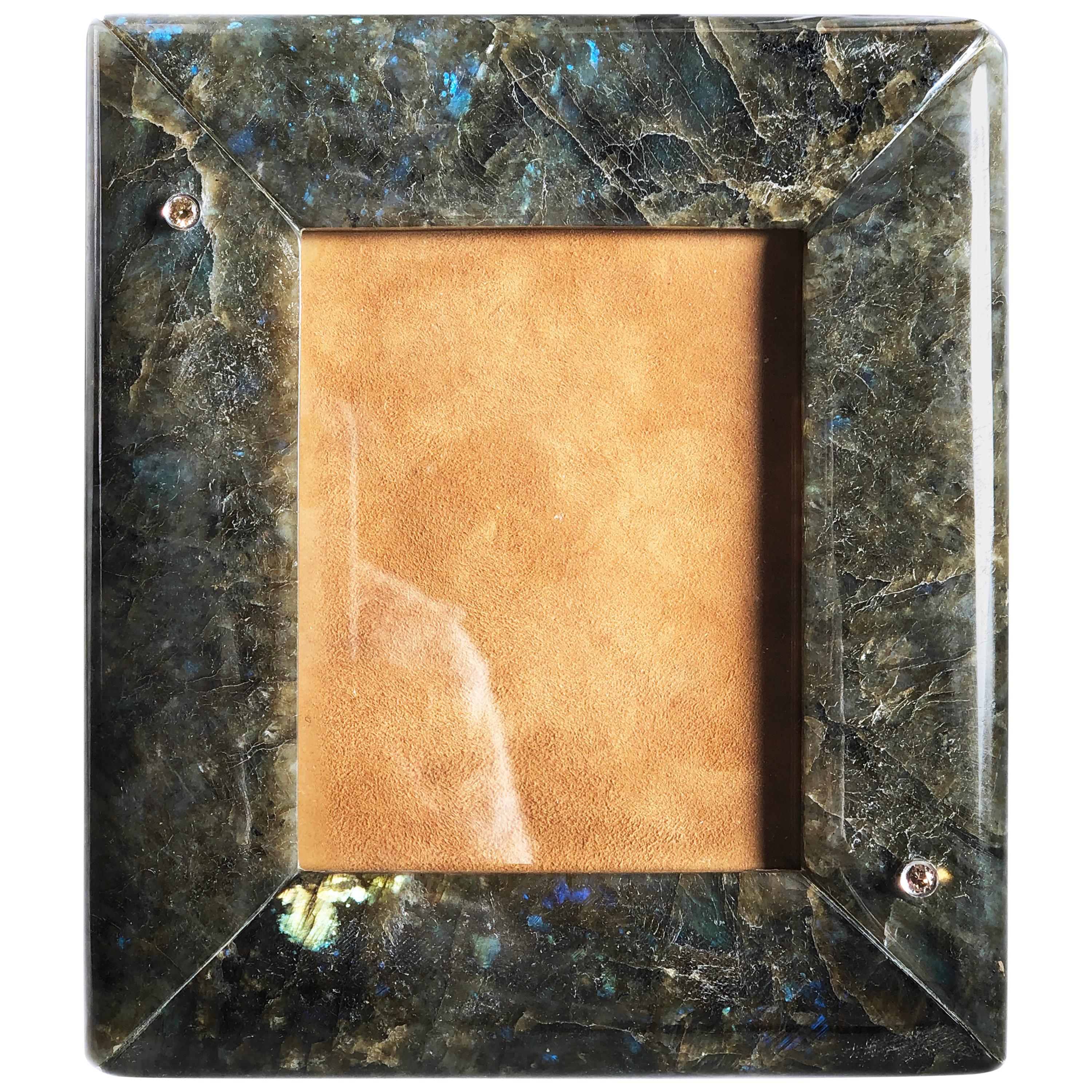 Berca One-of-a-kind Hand Inlaid Labradorite Champagne Diamond Picture Frame For Sale