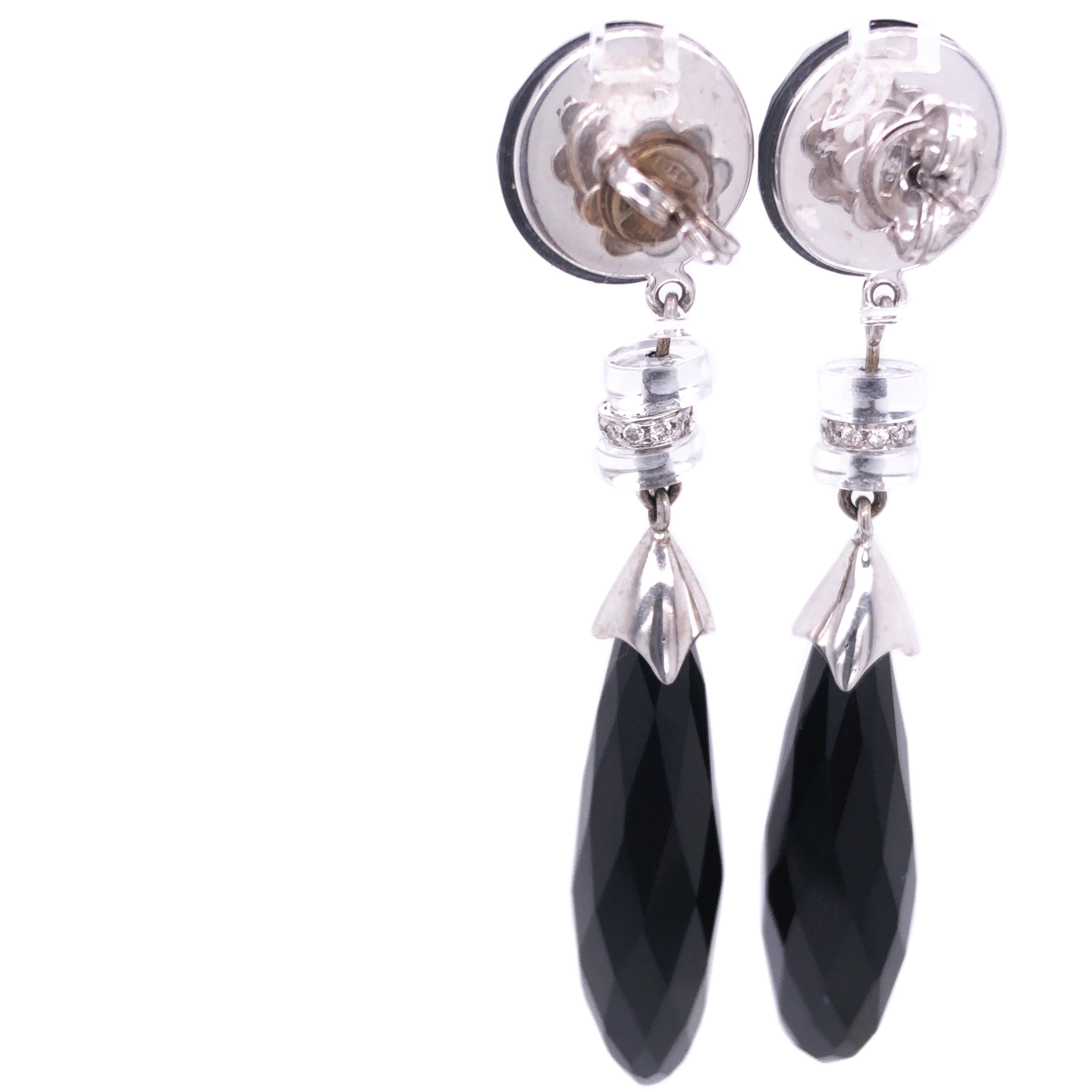 onyx white diamond drop earrings