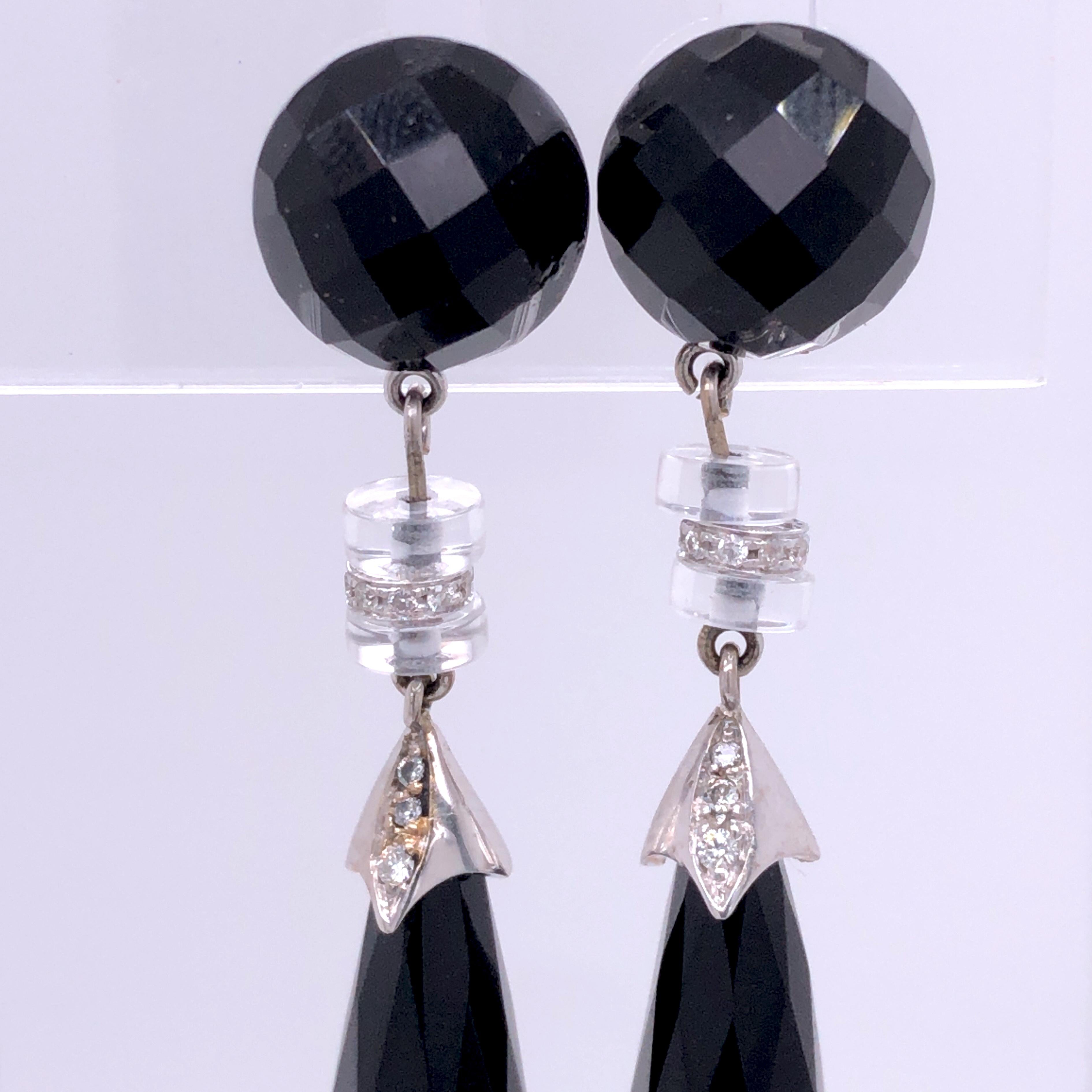 Berca Onyx White Diamond Rock Crystal 18 Karat Gold Drop Earrings In New Condition For Sale In Valenza, IT